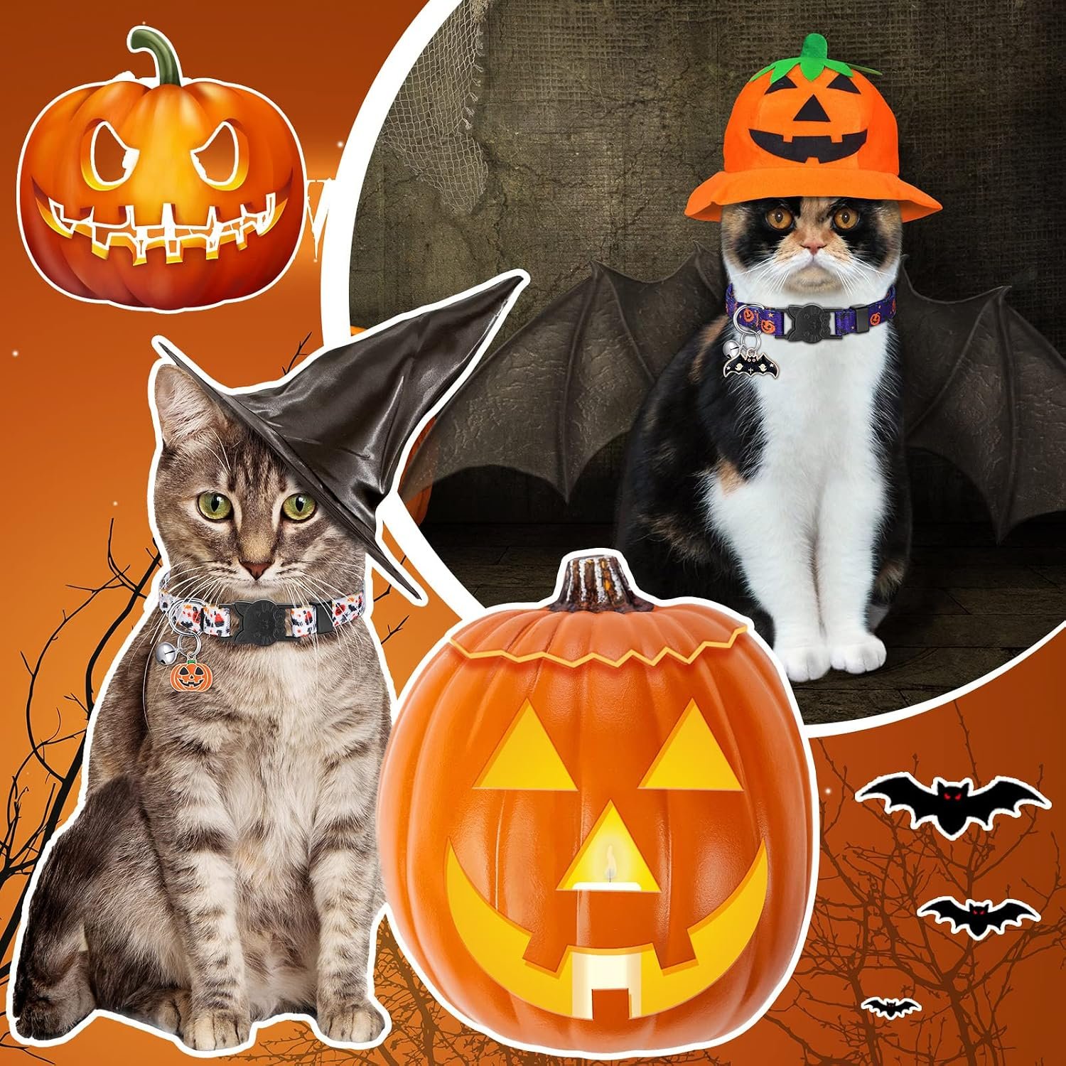 Sanwuta 8 Pcs Halloween Cat Collars Breakaway with Bell, Adjustable Buckle - Image 2