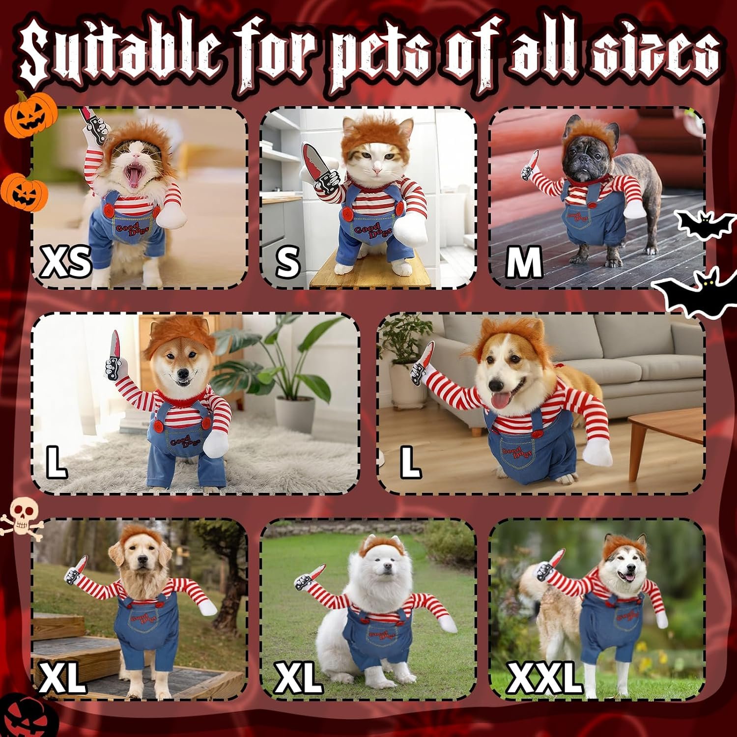 T2Y Dog Halloween Costume Pet Deadly Doll Chucky Dogs Costume with Knife & Wig, Dog Costumes for Medium Dogs Funny Party Cosplay Halloween for Corgi, Pug, Frenchie, Dachshund【M】 - Image 2