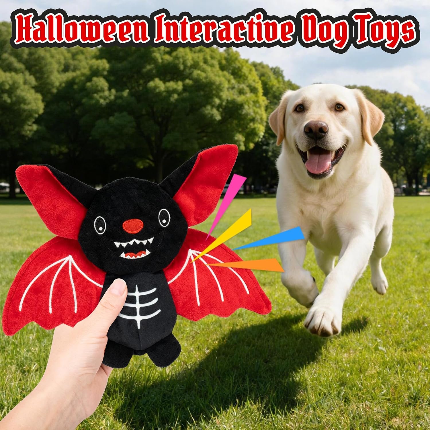 Halloween Squeaky Dog Toy - Bat Plush Dog Chew Toy with Crinkle Paper, Durable No Stuffing Dog Toy for Small, Medium & Large Breeds, Festive Halloween Pet Toy - Image 4