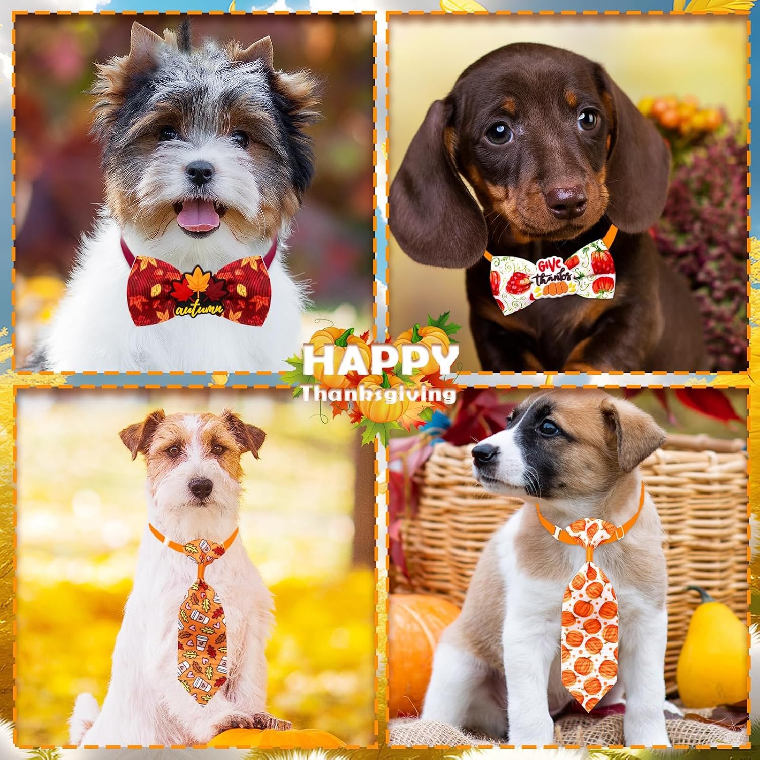 22pcs Fall Dog Bow Tie, Adjustable Bowtie Collar Attachment for Small Medium Pets, Bulk Neckties Set for Thanksgiving Day,Autumn Pet Supplies Charms Hair Costume Accessories(Maple Leaf, Pumpkin) - Image 6