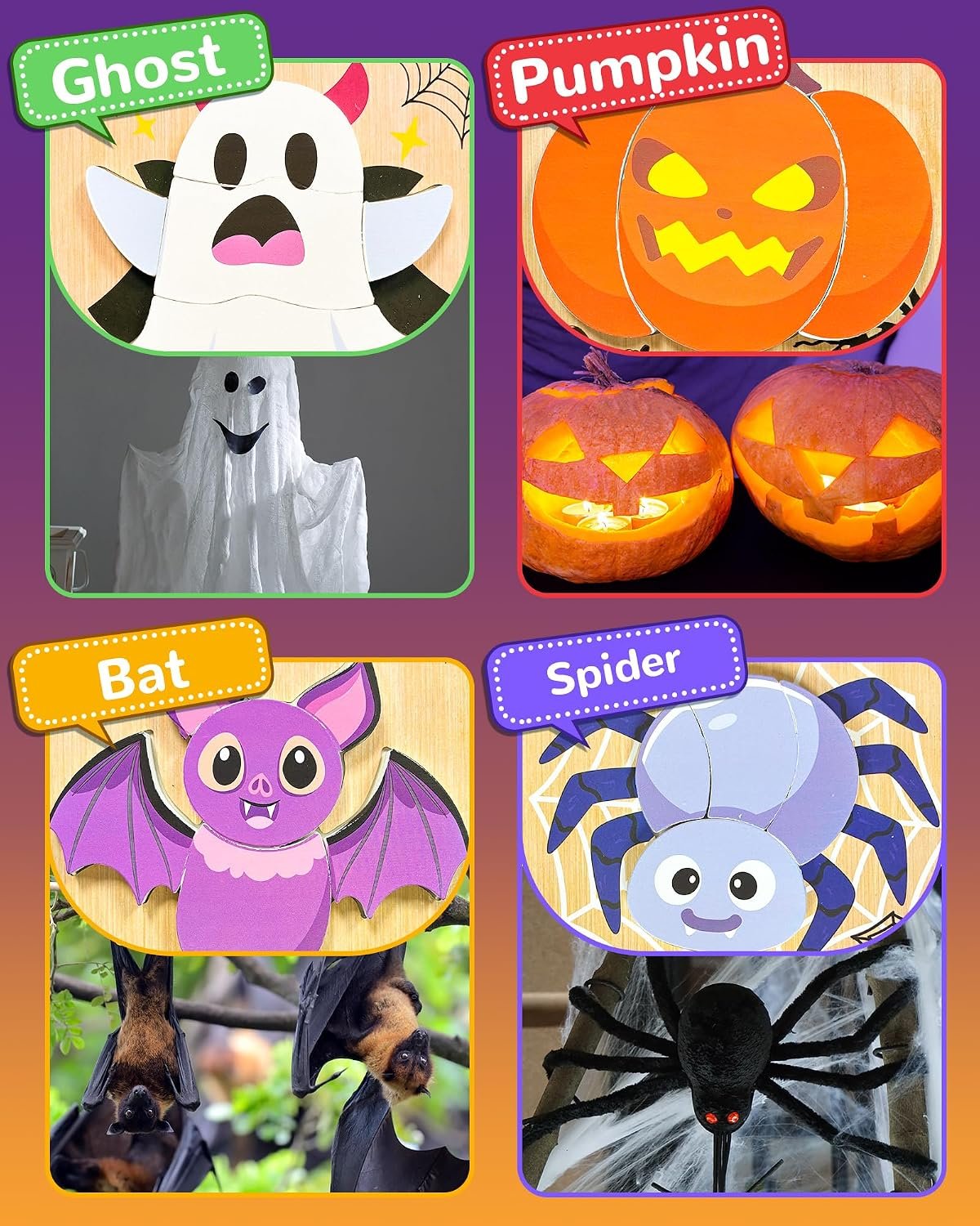 4 Pack Halloween Wooden Puzzles for Kids,Halloween Boo Basket Stuffers Party Favors Treats, Montessori Toys Birthday Gifts for Kids Boys Girls - Image 4