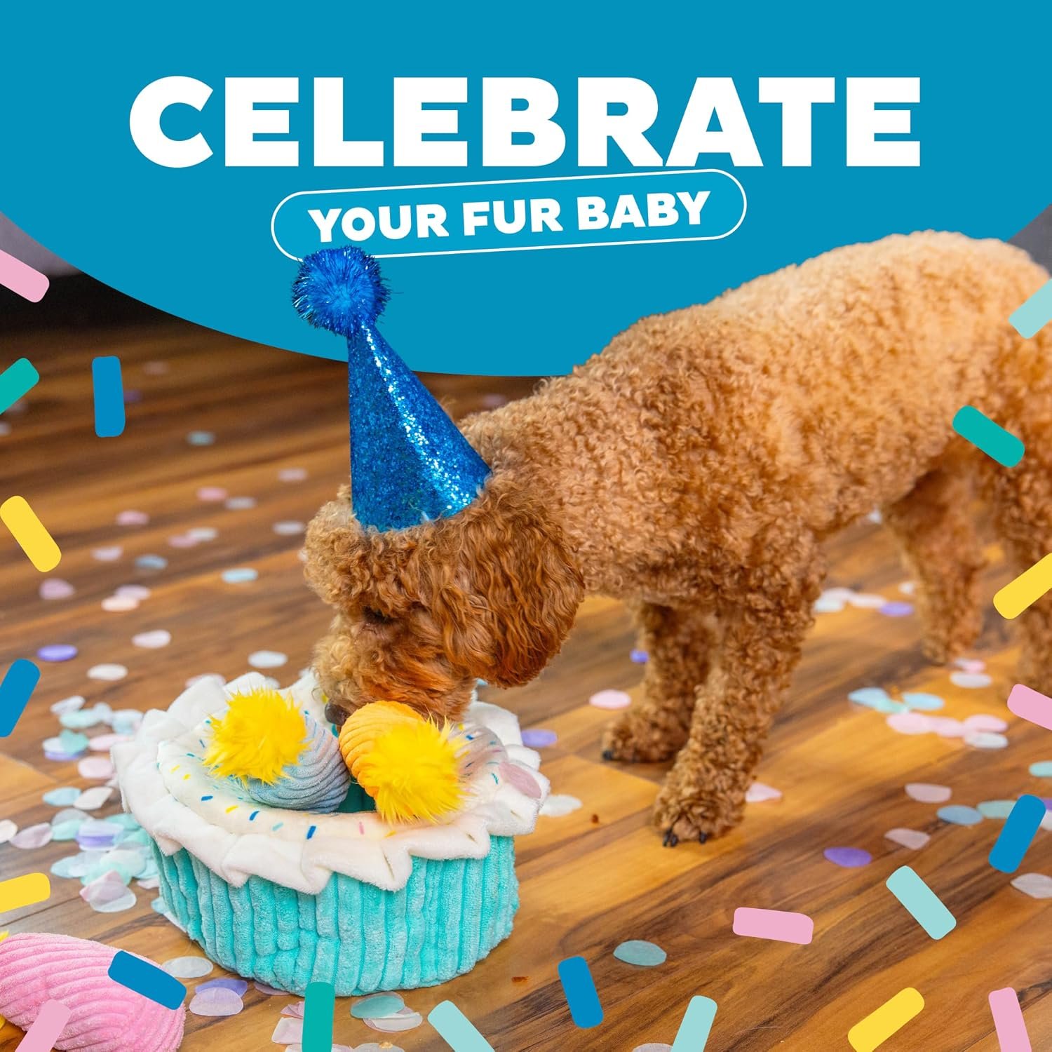 Outward Hound Hide-A-Birthday-Cake Plush Squeaky Dog Toy, 7.5" x 4.7" - Image 4