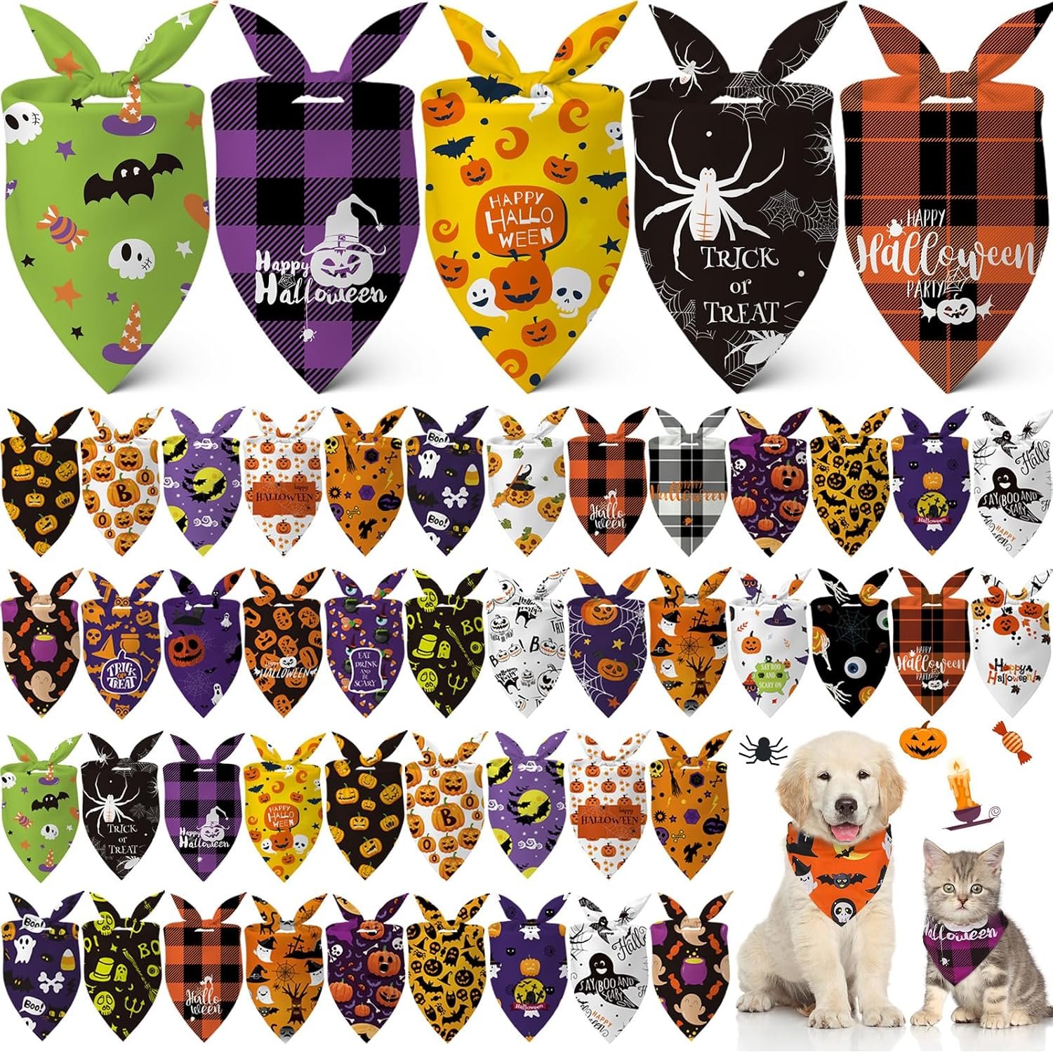 Sanwuta 60 Pcs Halloween Dog Bandan...