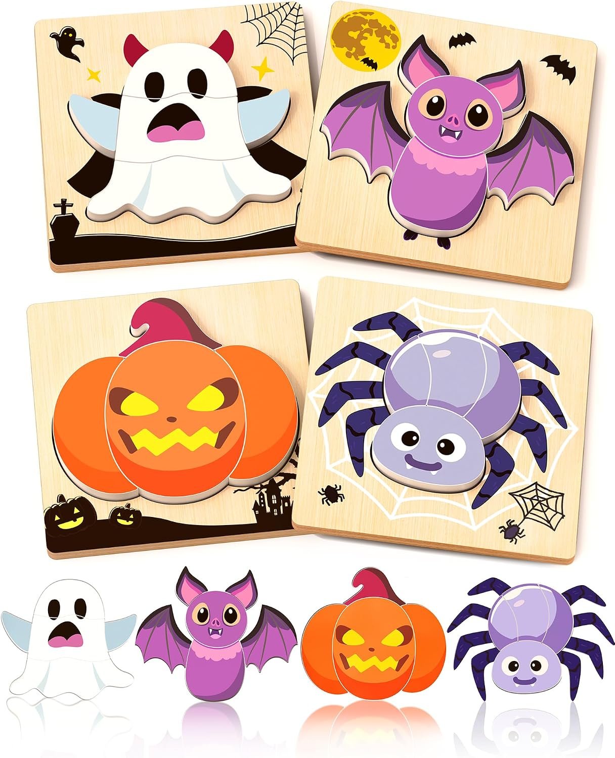 4 Pack Halloween Wooden Puzzles for...