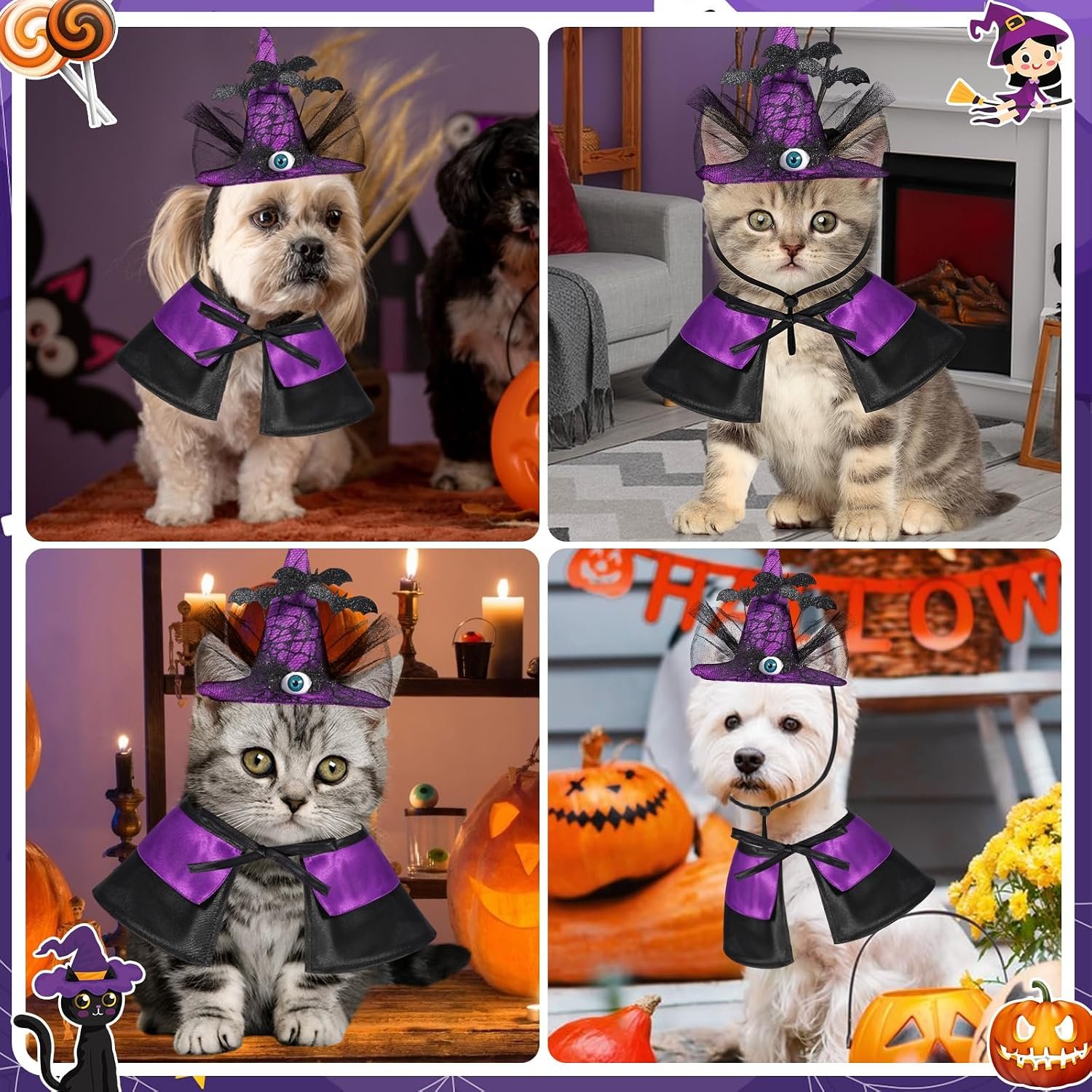 QKURT Halloween Pet Wizard Costume, Witch Cloak & Hat Set for Cats and Small Dog, Pet Cosplay Halloween Party Decoration(L) - Image 7