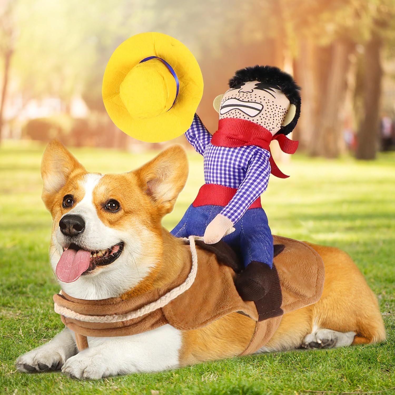 GOYOSWA Dog Cowboy Costume, Dog Halloween Costumes Cowboy Rider Dog Costume Funny Dog Costume for Small Medium Large X-Large Dogs (Medium) - Image 2