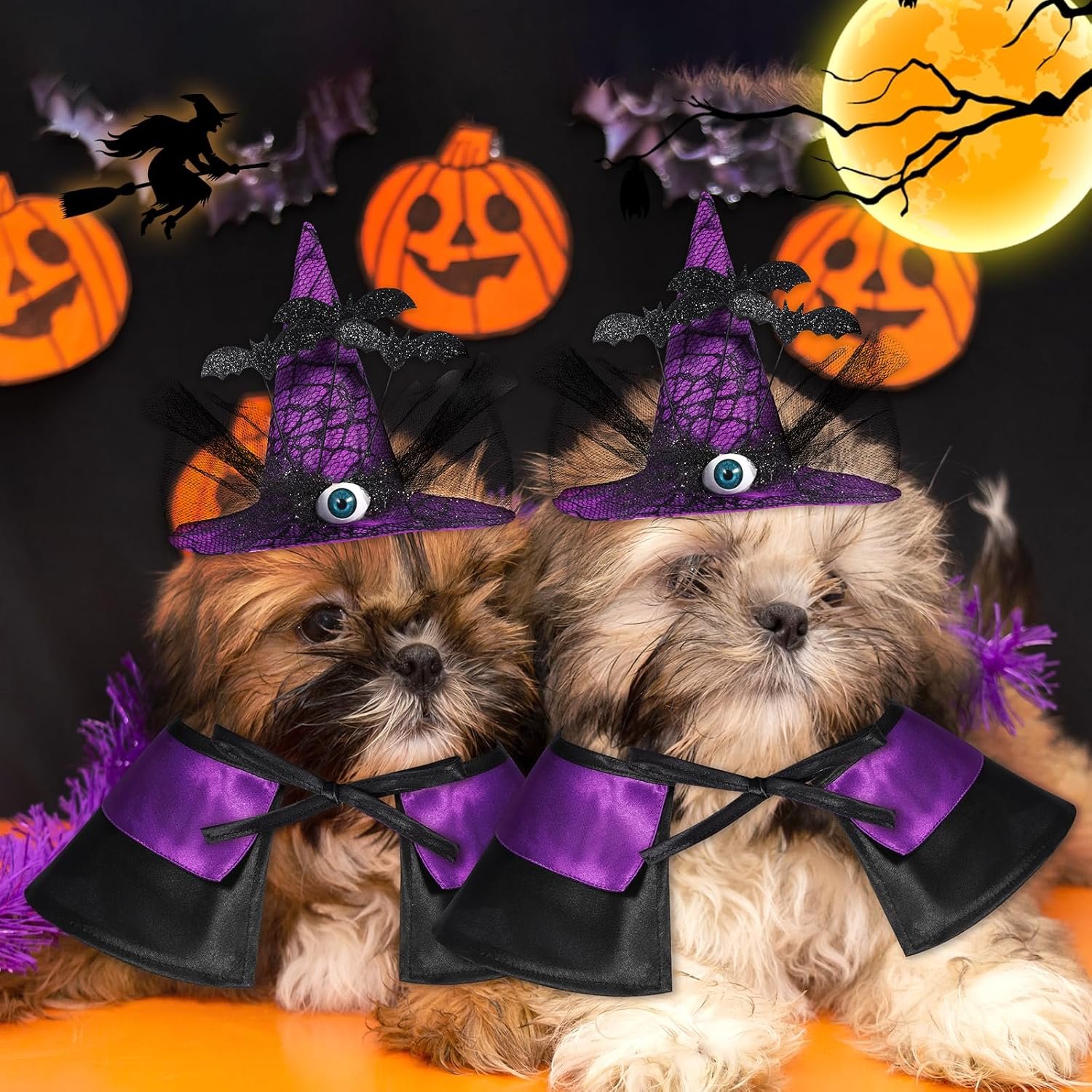 QKURT Halloween Pet Wizard Costume, Witch Cloak & Hat Set for Cats and Small Dog, Pet Cosplay Halloween Party Decoration(L) - Image 5