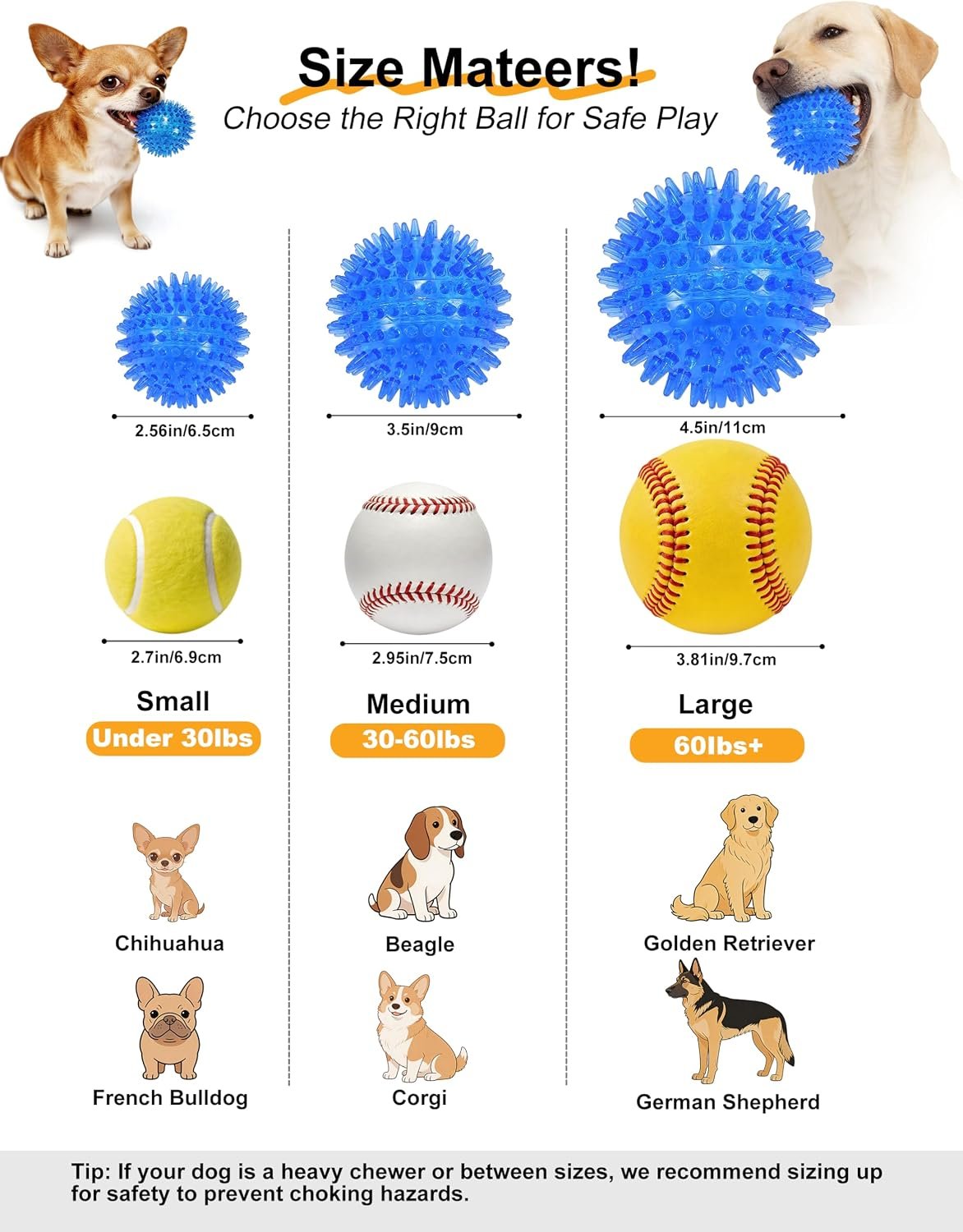 petizer 6 Pack 2.5” Squeaky Dog Toy Balls, Floating Dogs Pool Balls, Spiky Dog Balls, Durable Interactive Fetch Toys for Puppy, Dog Chew Toys for Teething (2.5", Small Dog) - Image 2