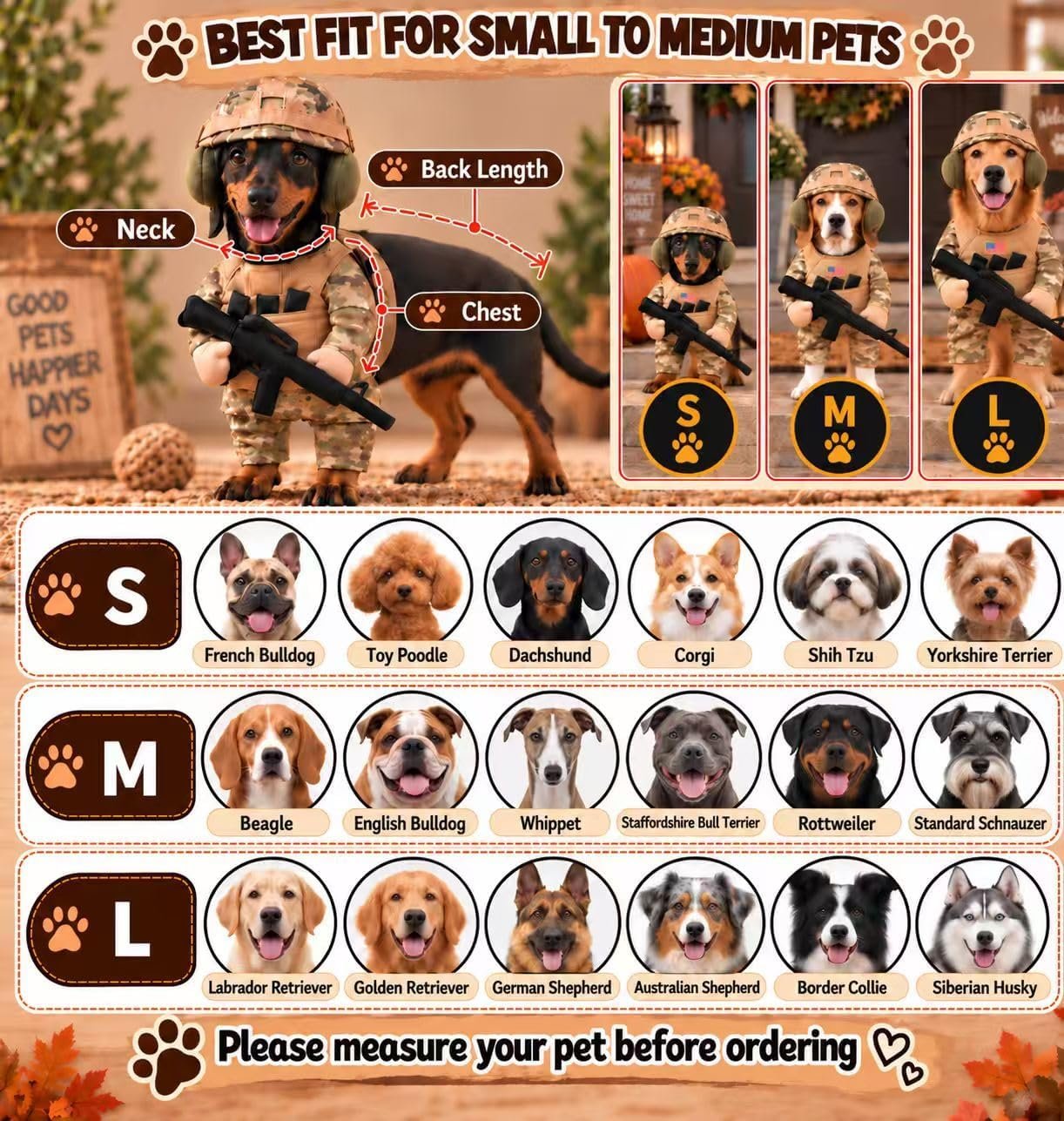 Dog Halloween Costumes with Helmet, Military Uniform for Small Dogs & Cats - Image 7