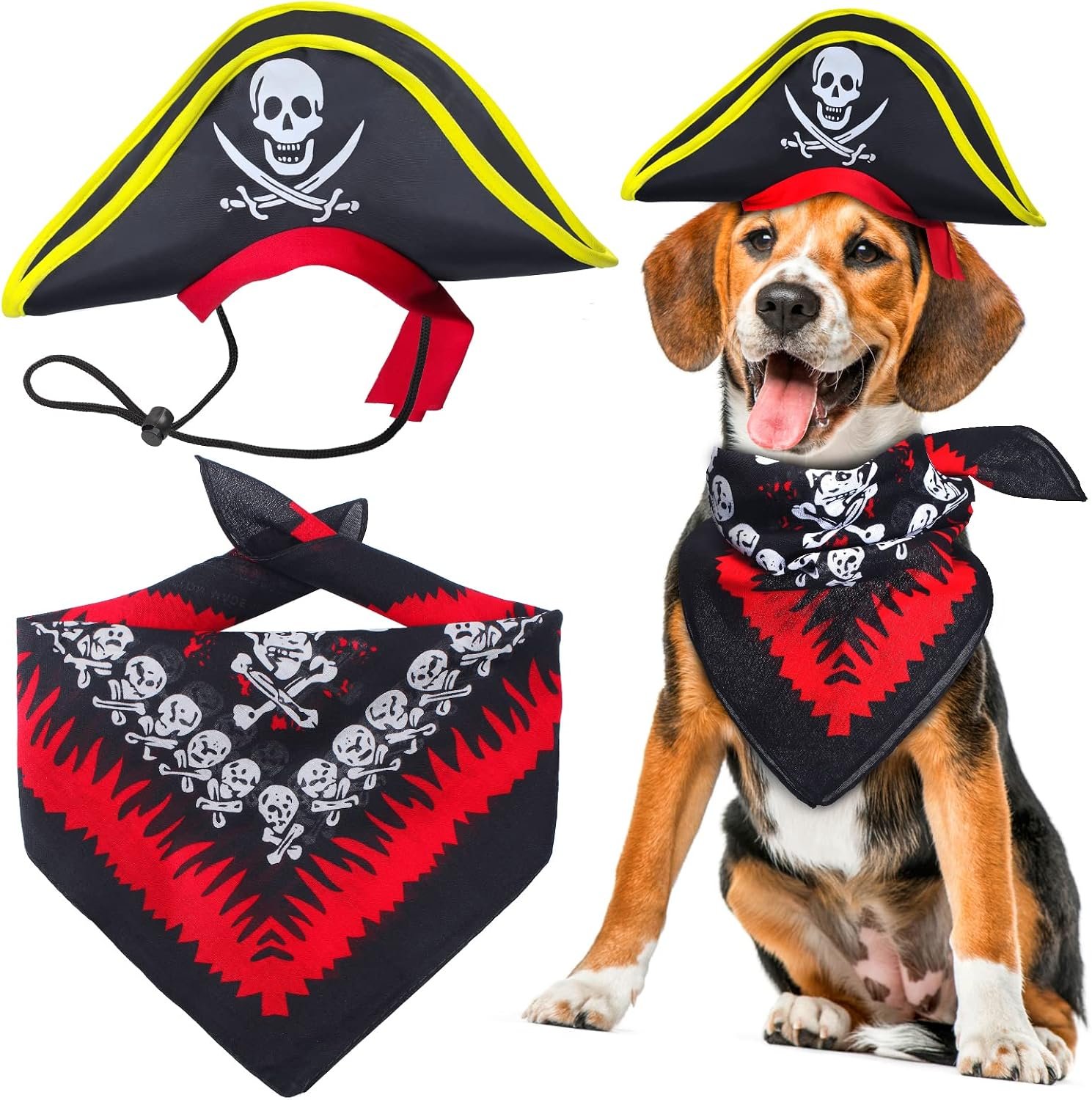 2 Pieces Skull Print Pet Pirate Hat...