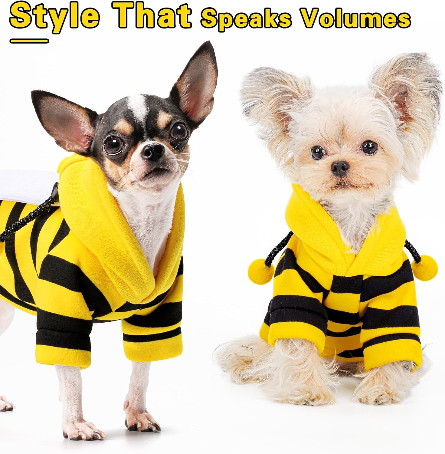 Adorable Bumblebee Halloween Costume Hoodie for Medium Dogs: Featuring Fun Wings and a Cozy Black and Yellow Sweatshirt Design, Perfect for Cosplay and Festive Celebrations! XXS - Image 2