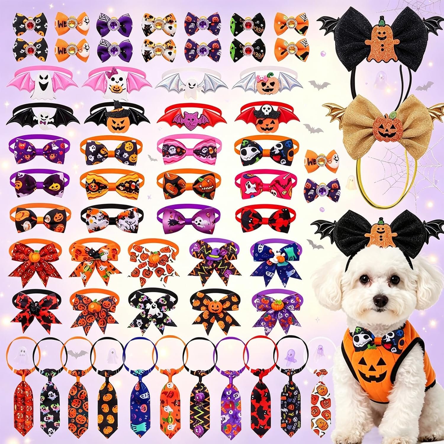 Mruq 50 Pcs Halloween Dog Collar & Bows for Small Medium Puppies - Image 9