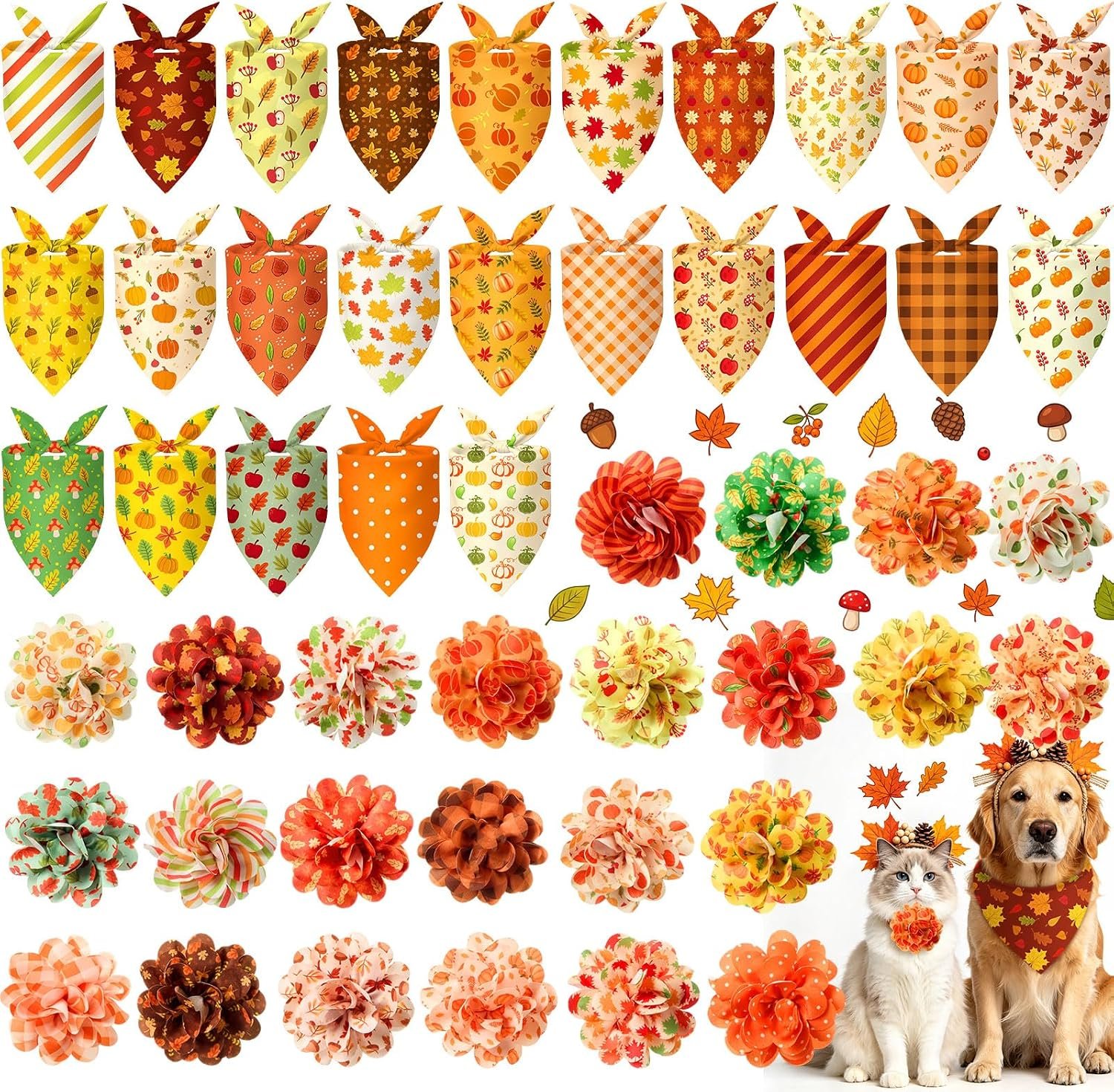 Huhumy 50 Pcs Fall Dog Bandanas  ...