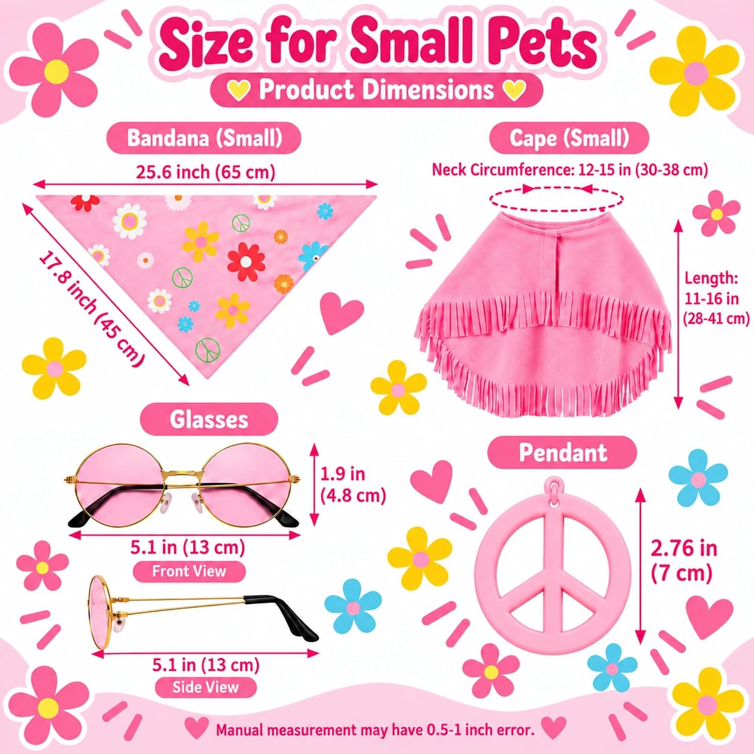 Huhumy Hippie Dog Halloween Costume Funny Dog Outfits with Pink Cloak Bandana Glasses Necklace Dress up Pet Clothes (Small) - Image 2