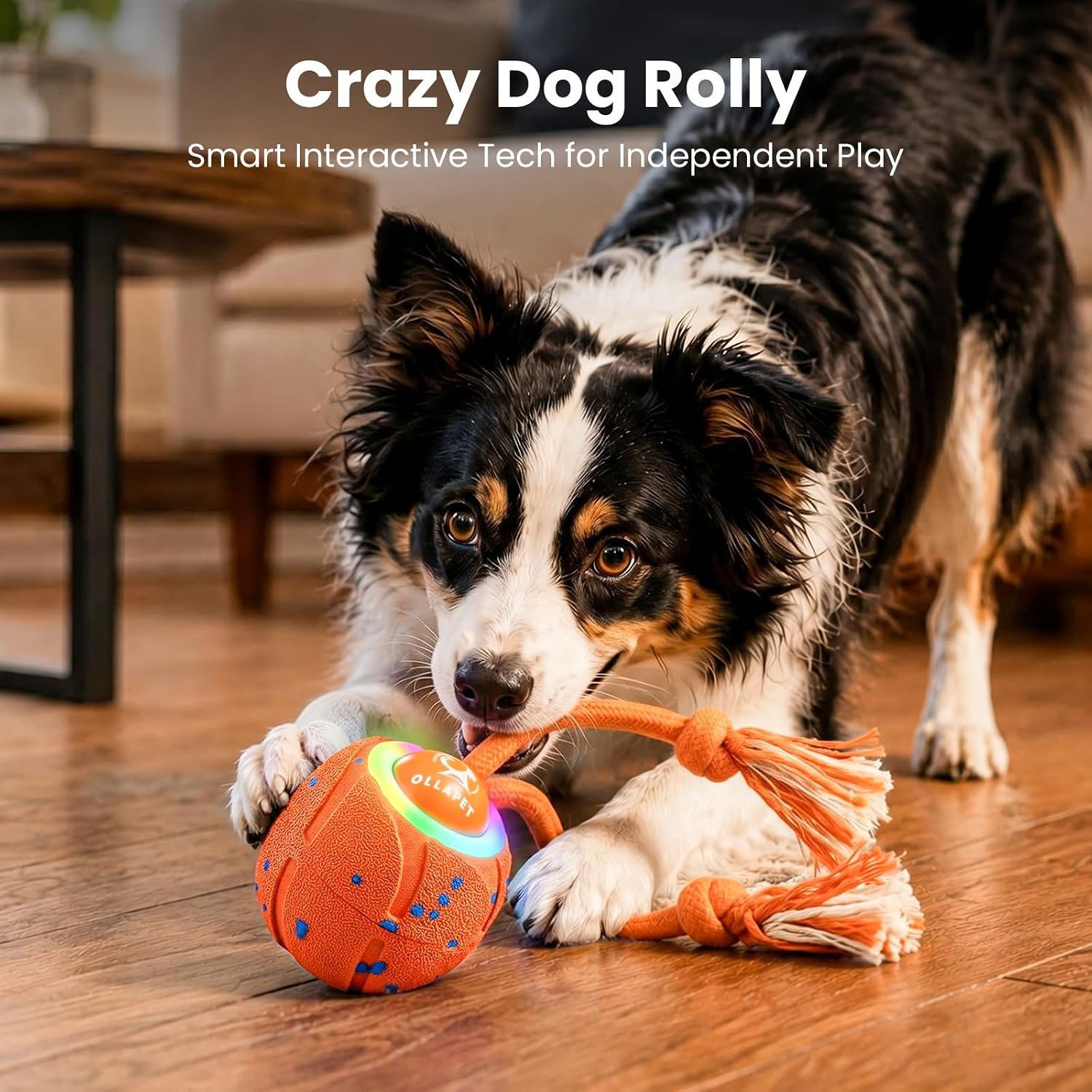 Smart Interactive Dog Toys, 3 Modes Automatic Rolling Ball, Chase Pet Toy with Rope & Barking Sound, Chew Resistant E-TPU, IPX7 Waterproof Rechargeable Ball for Medium Large Dogs, Orange - Image 2