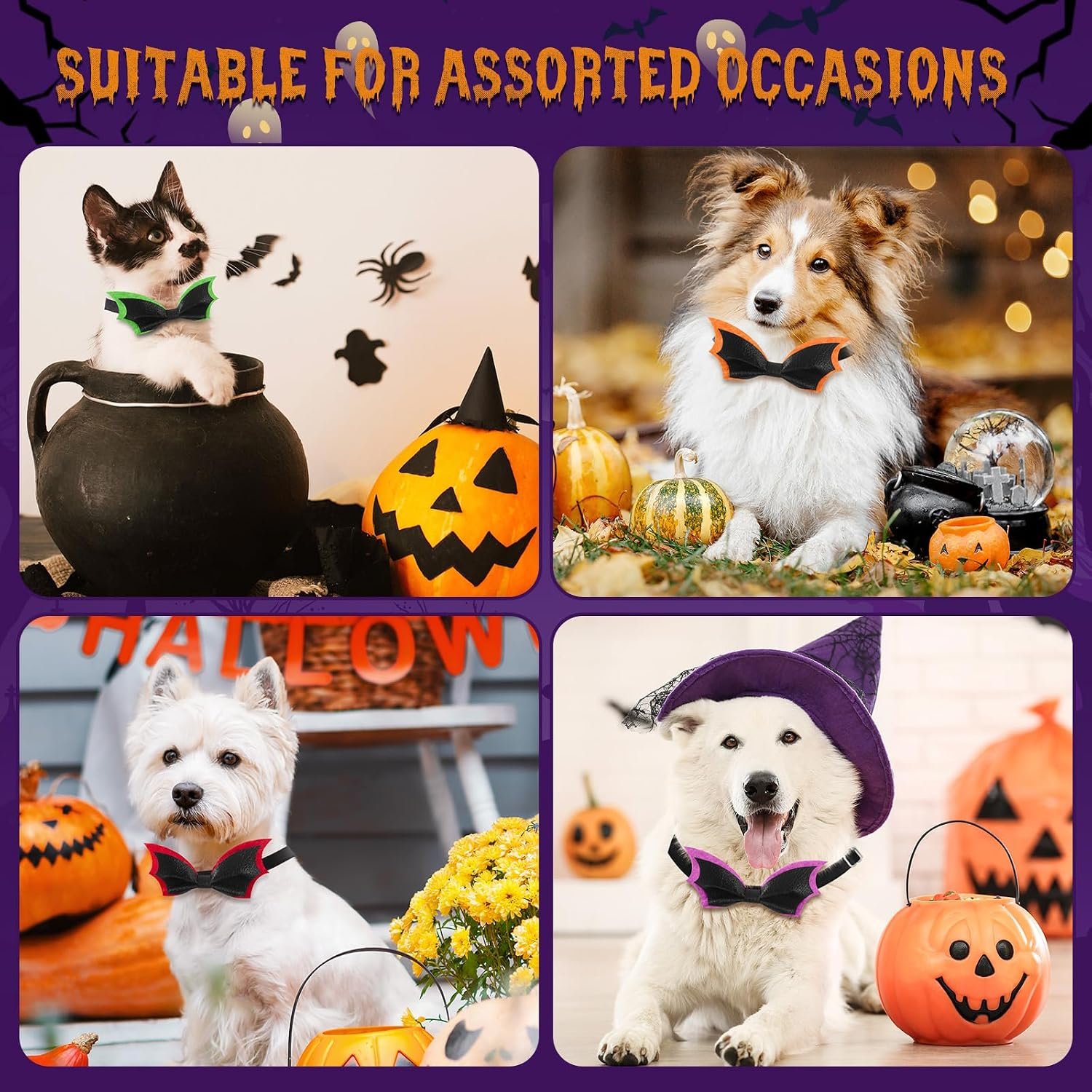 Talltalk 24 Pcs Halloween Dog Collars Bat Bowties Adjustable Multicolor - Image 4