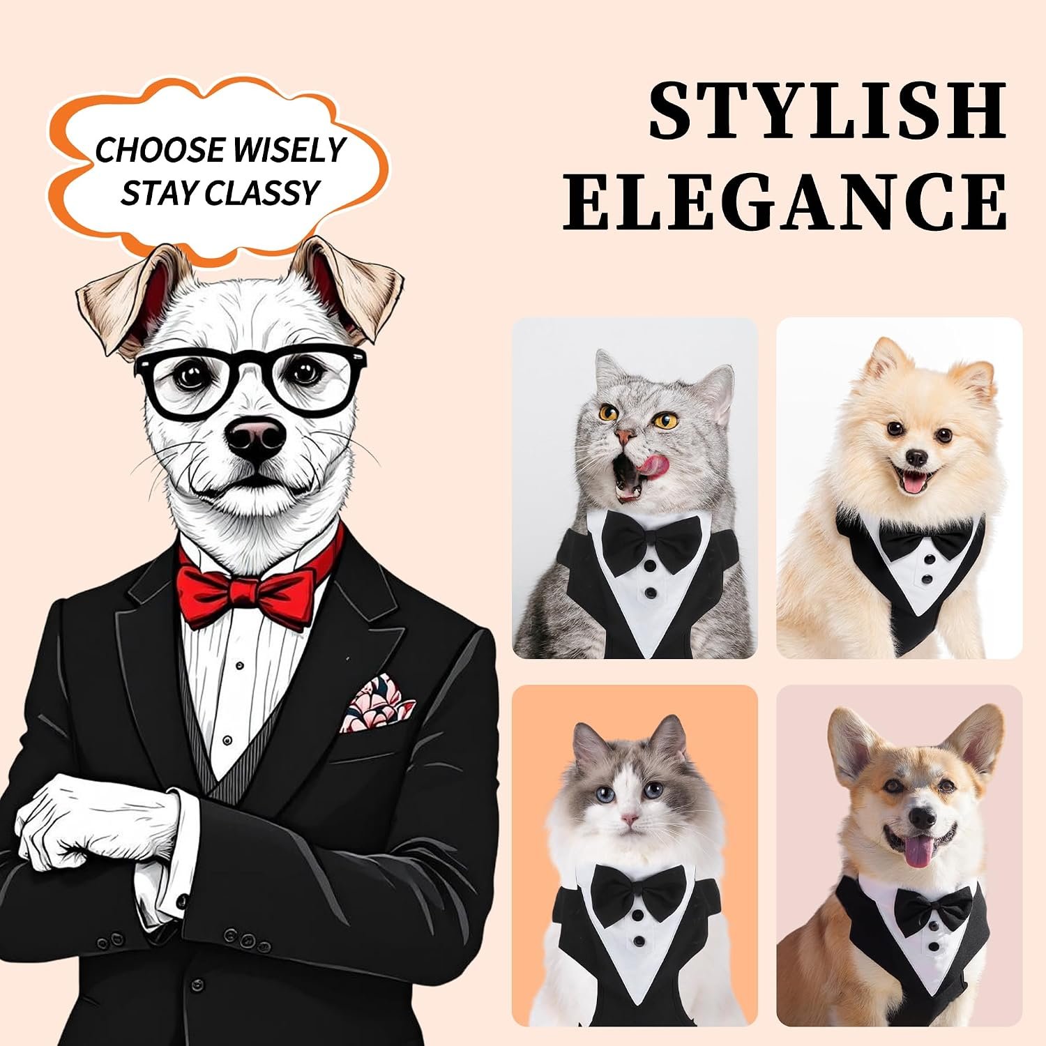Dog Tuxedo for Wedding, Pet Tuxedo Suit with Bow Tie, Pet Costumes for Small Dogs, Formal Party Attire for Halloween Christmas, Medium, Black White - Image 3