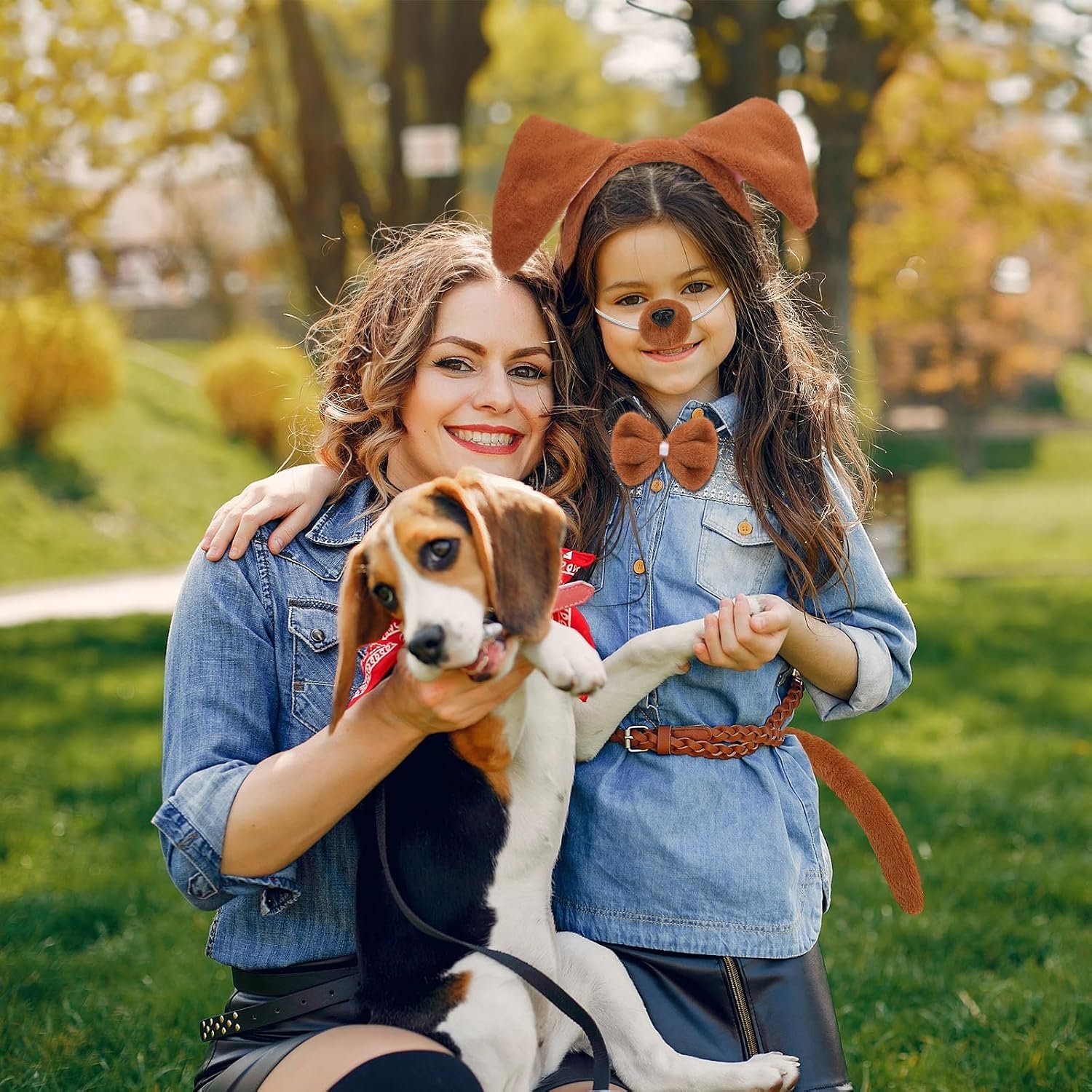 Zoo Animals Costume Accessories Set Animal Ears Headband for Adult with Tail Bow Tie for Halloween Dress Up Party - Image 6