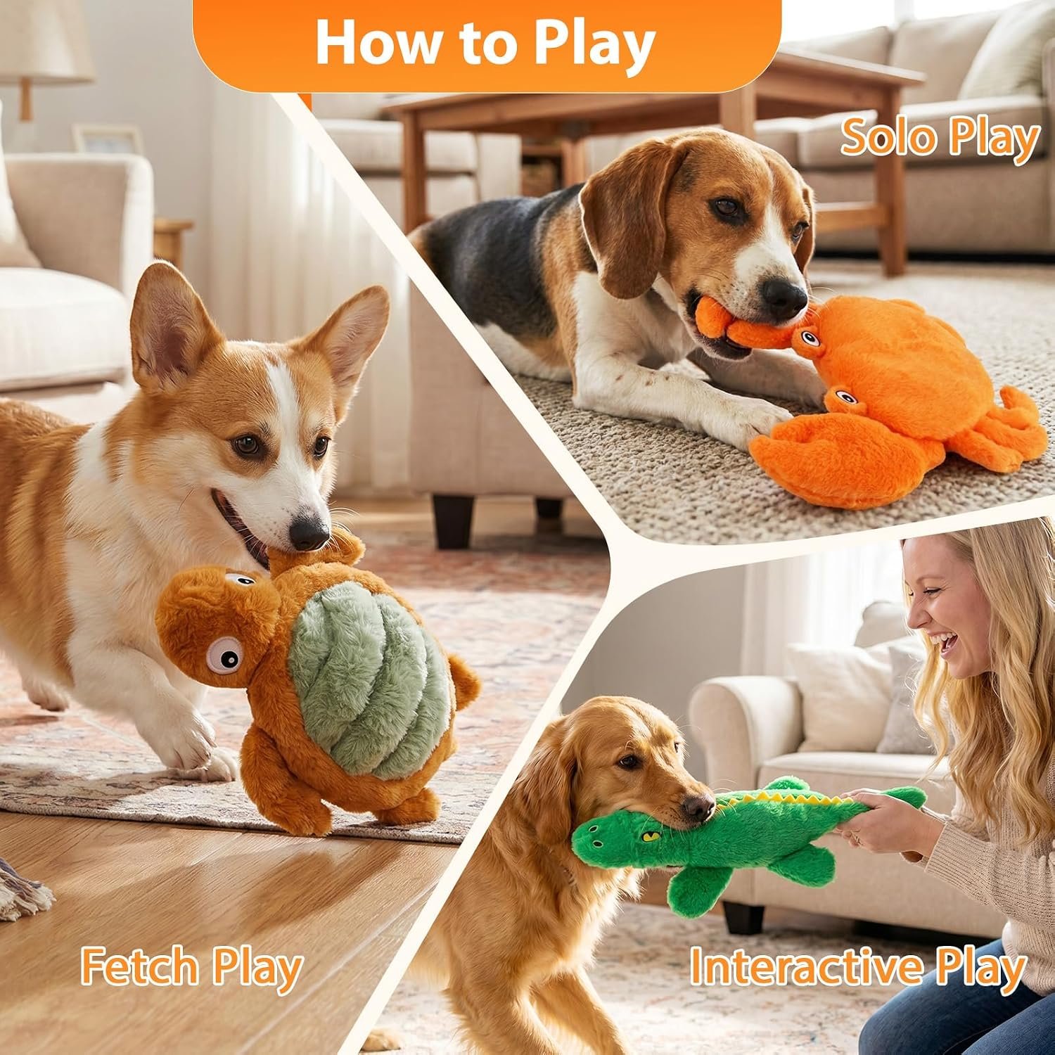 No Stuffing Dog Toys for Puppies, Small & Medium Dogs, 3 Pack Squeaky Crinkle Plush Toys for Teething & Anxiety Relief, Lightweight Interactive Animal Set to Keep Them Busy - Image 6