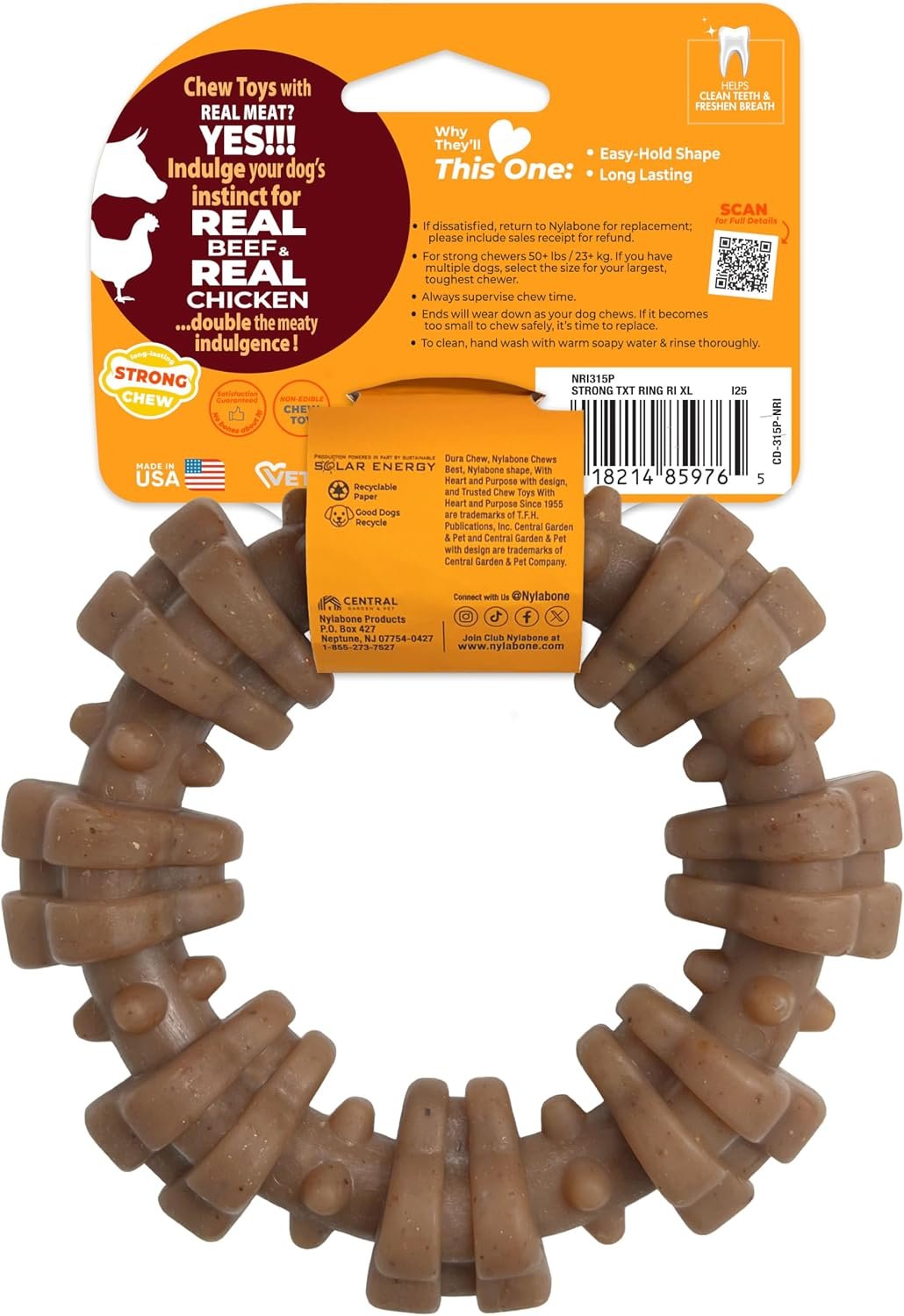 Nylabone Strong Chew Ring Dog Toy, Chew Toy Made with Real Beef & Chicken - Image 9