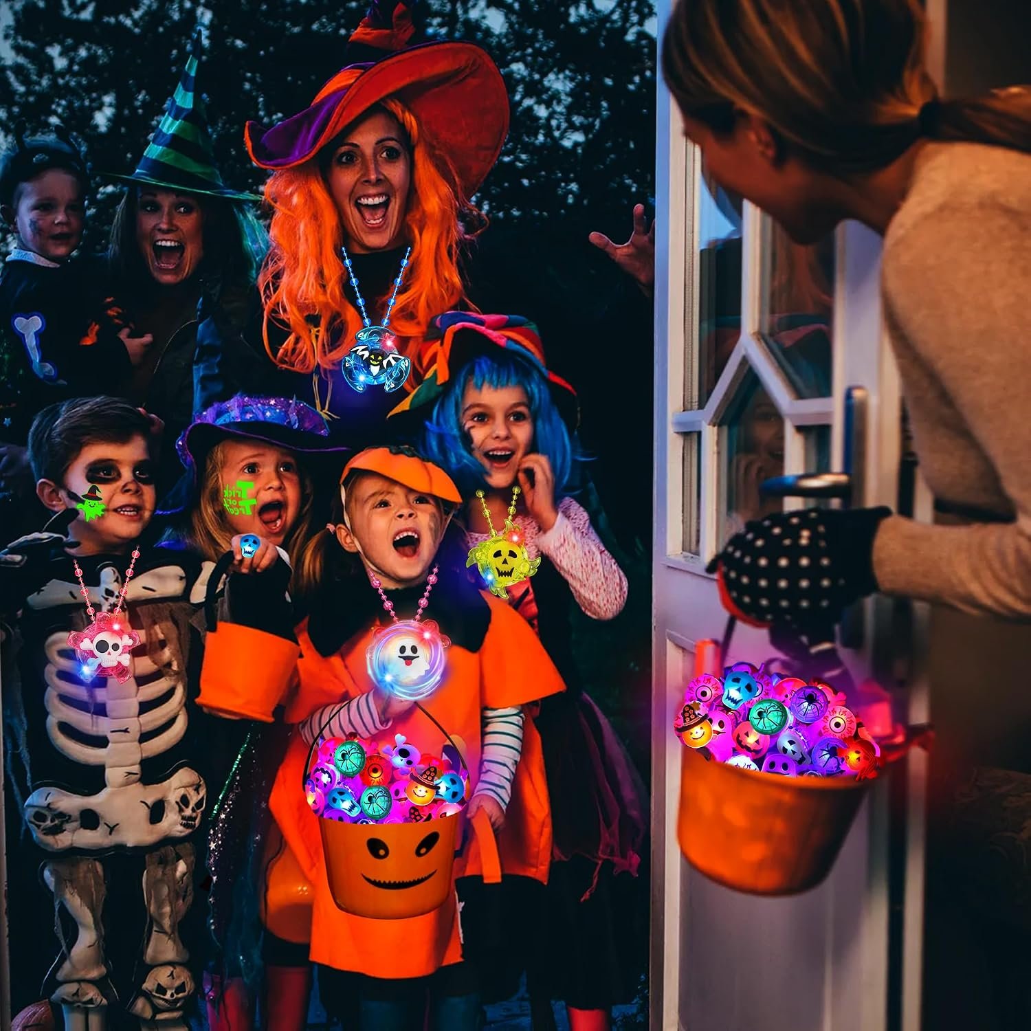 HIPYGYM 100PCS Halloween Party Favors for Kids Boys Girls, Halloween Glow in The Dark Toys Bulk Light Up Necklace LED Rings Halloween Goodie Bag Fillers Treats for Classroom Prizes Trick or Treat - Image 6