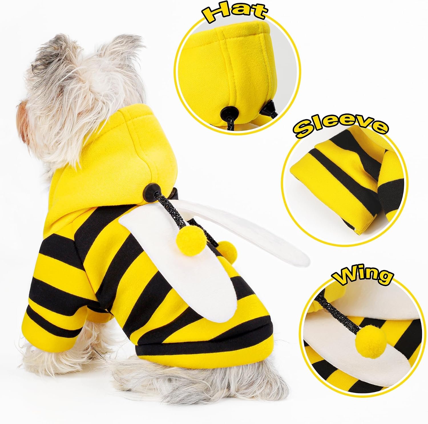 Adorable Bumblebee Halloween Costume Hoodie for Medium Dogs: Featuring Fun Wings and a Cozy Black and Yellow Sweatshirt Design, Perfect for Cosplay and Festive Celebrations! XXS - Image 8