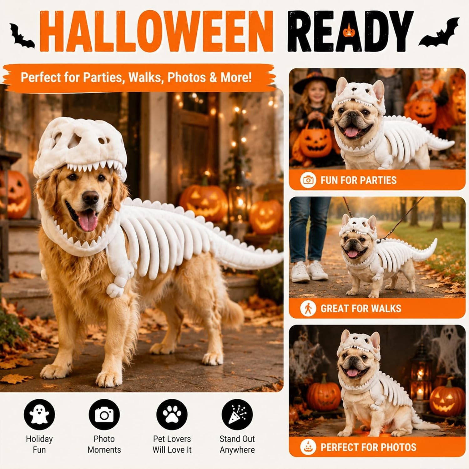 Dog Dinosaur Costume, Glow in the Dark Dinosaur Halloween Costume for Dogs (47.2inch(Big Dog)) - Image 6