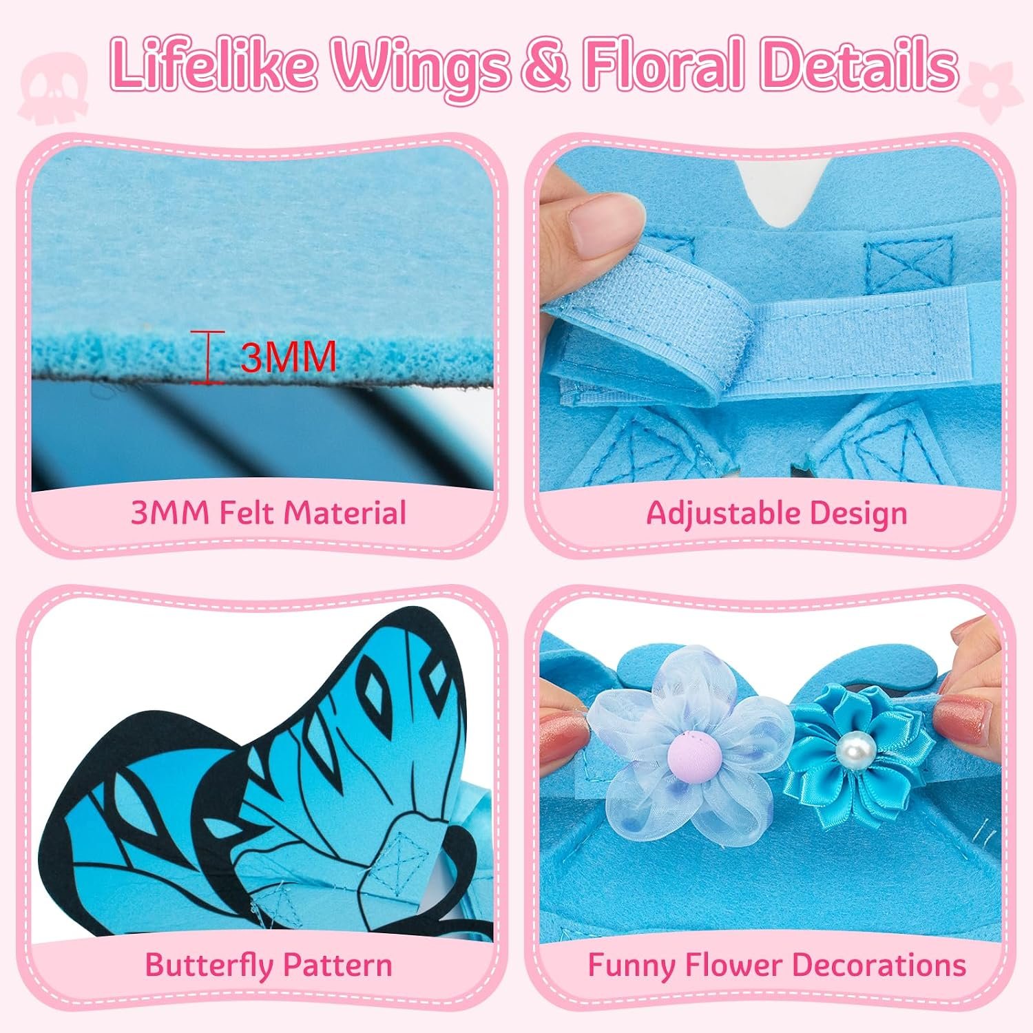 Butterfly Dog Wings Halloween Costume for Small Medium Large Dogs 3PCS Flowers, Pet Costumes Fairy Wings for Christmas Cosplay Puppy Clothes Parade Photo Props Cat Dress up Accessories - Image 6