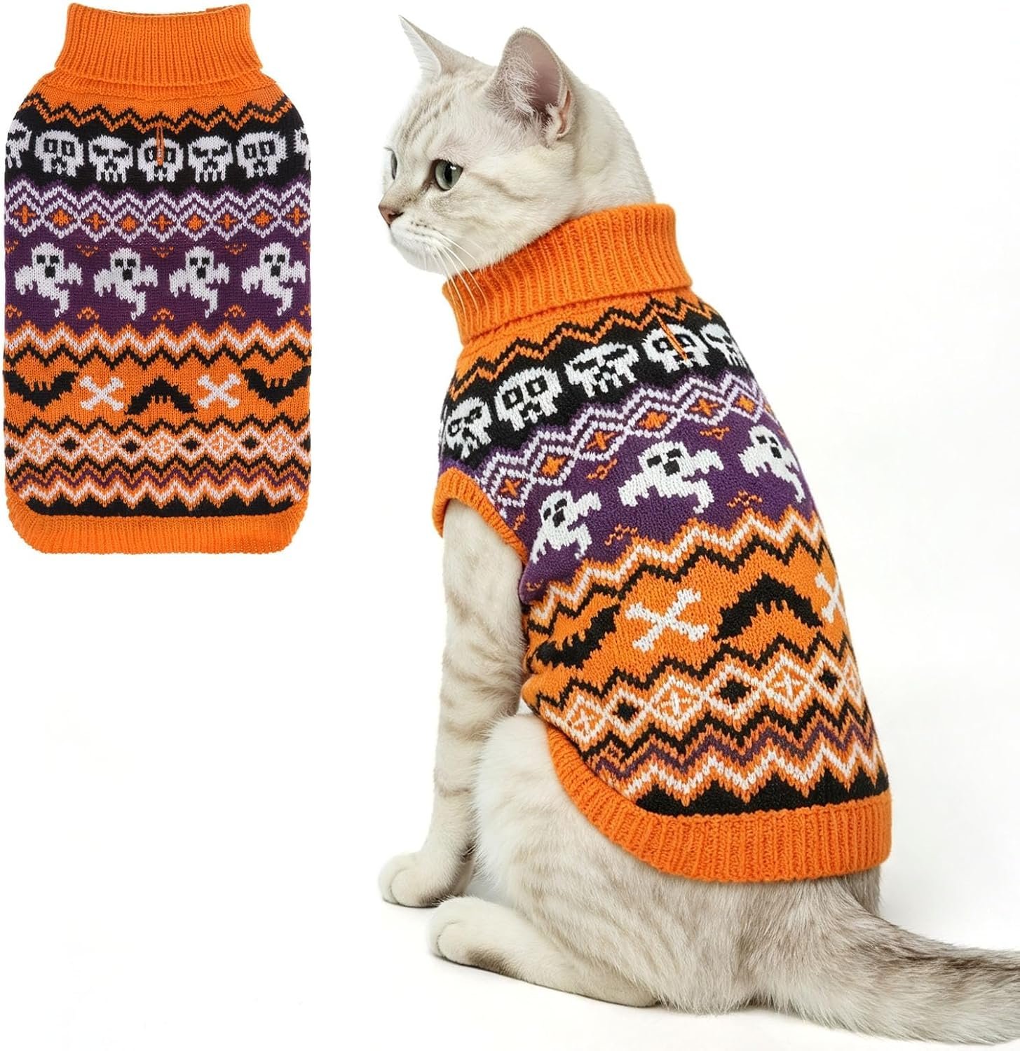 BINGPET Halloween Cat Sweater Ghost...