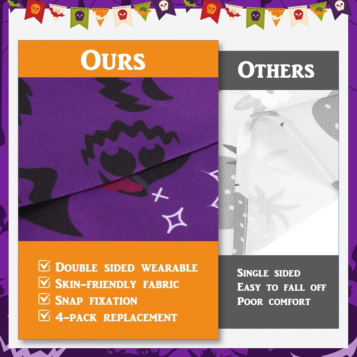 PAWCHIE Dog Halloween Bandanas 4 Pack, Reversible Pumpkin Dogs Scarf Bibs, Dog Holiday Costume Set with Two Adjustable Snaps, Multiple Halloween-Themed Patterns for Dogs Puppy, Cats, Pets - Image 6