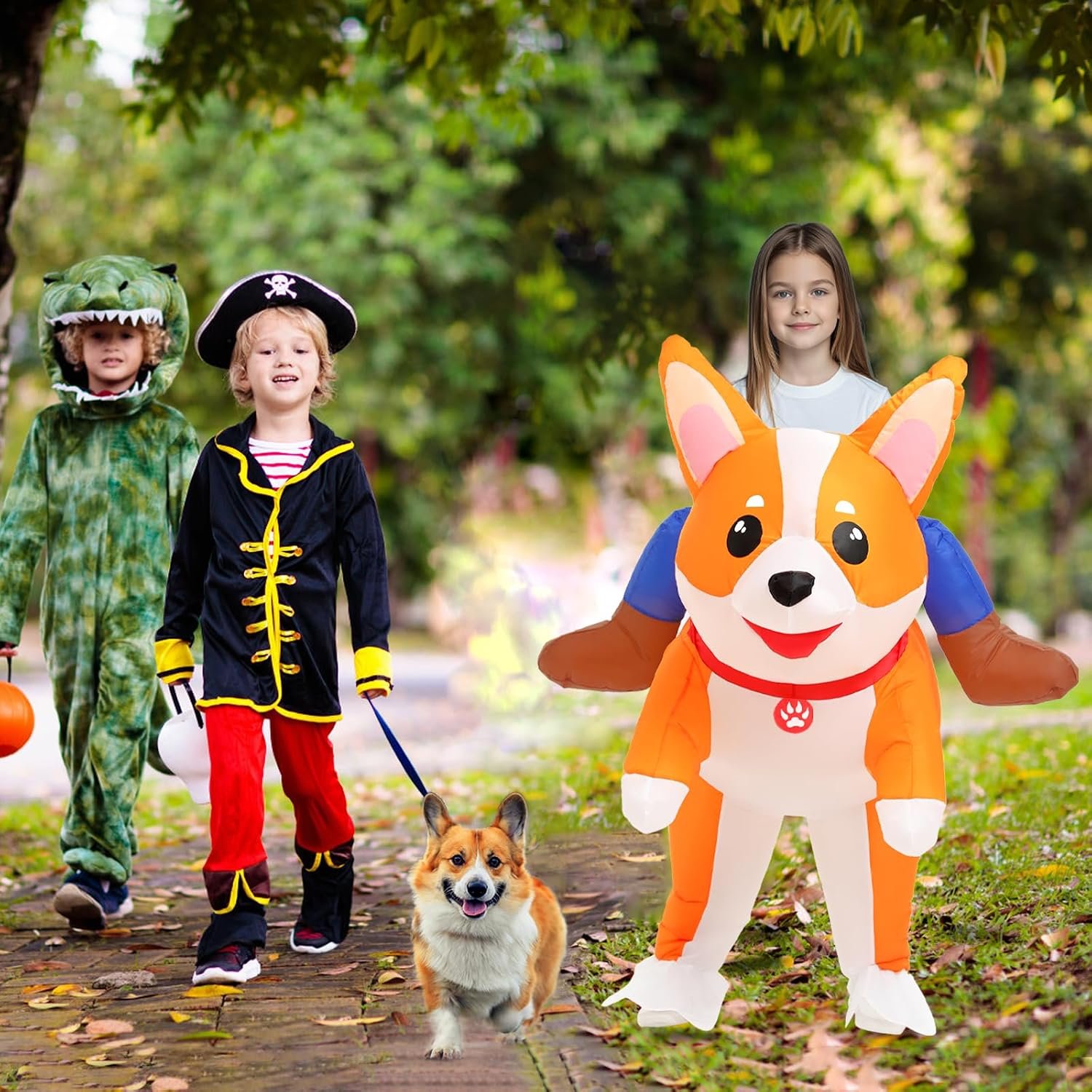 Inflatable Costumes Kids Dog Costume Halloween Blow Up Ride on Corgi Costume Animal Suit for Girls Boys Cosplay Party - Image 5