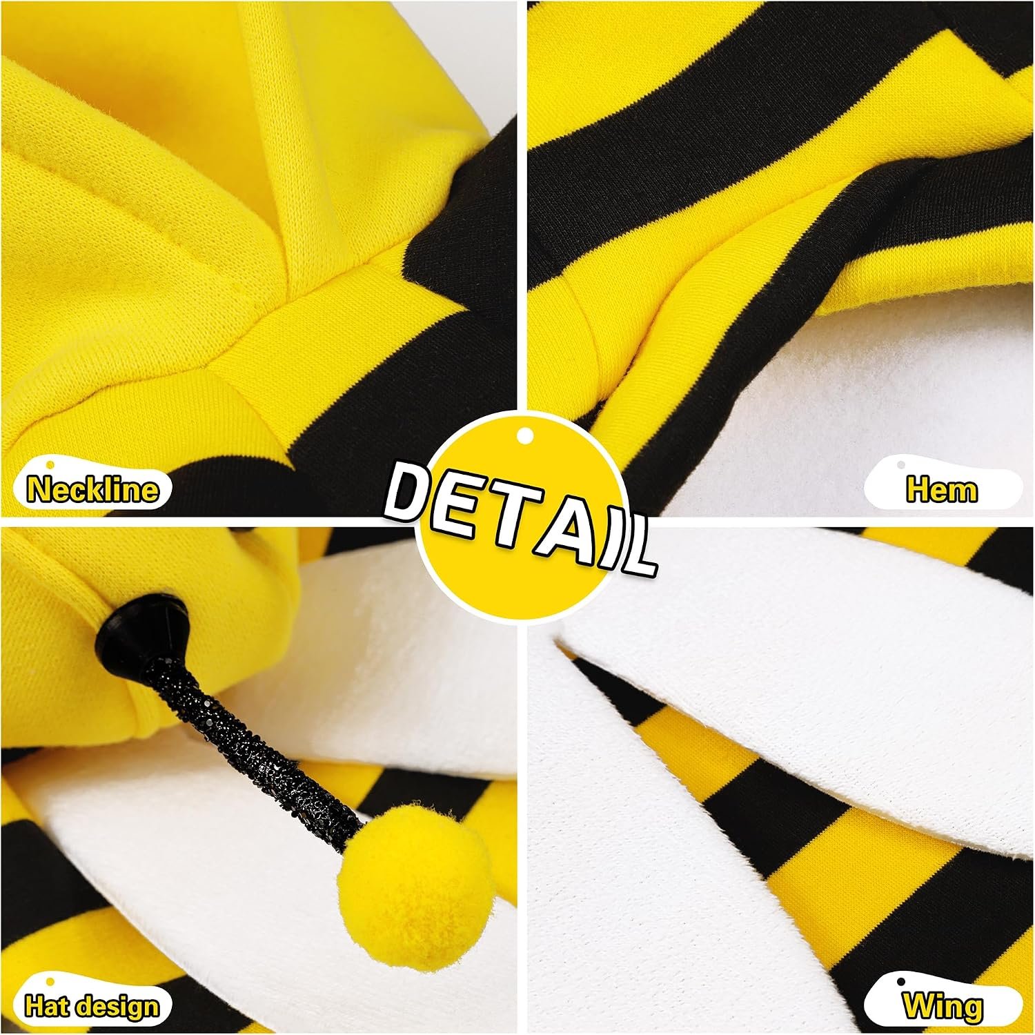 Adorable Bumblebee Halloween Costume Hoodie for Medium Dogs: Featuring Fun Wings and a Cozy Black and Yellow Sweatshirt Design, Perfect for Cosplay and Festive Celebrations! XXS - Image 7