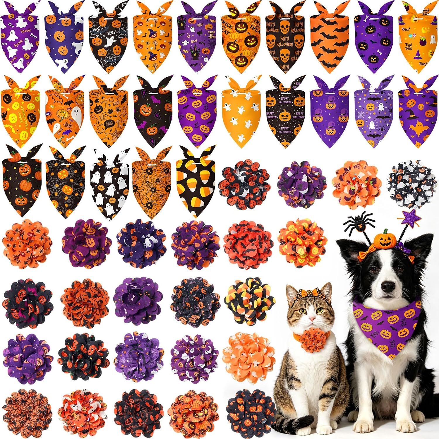 Huhumy 50 Pack Halloween Dog Bandan...
