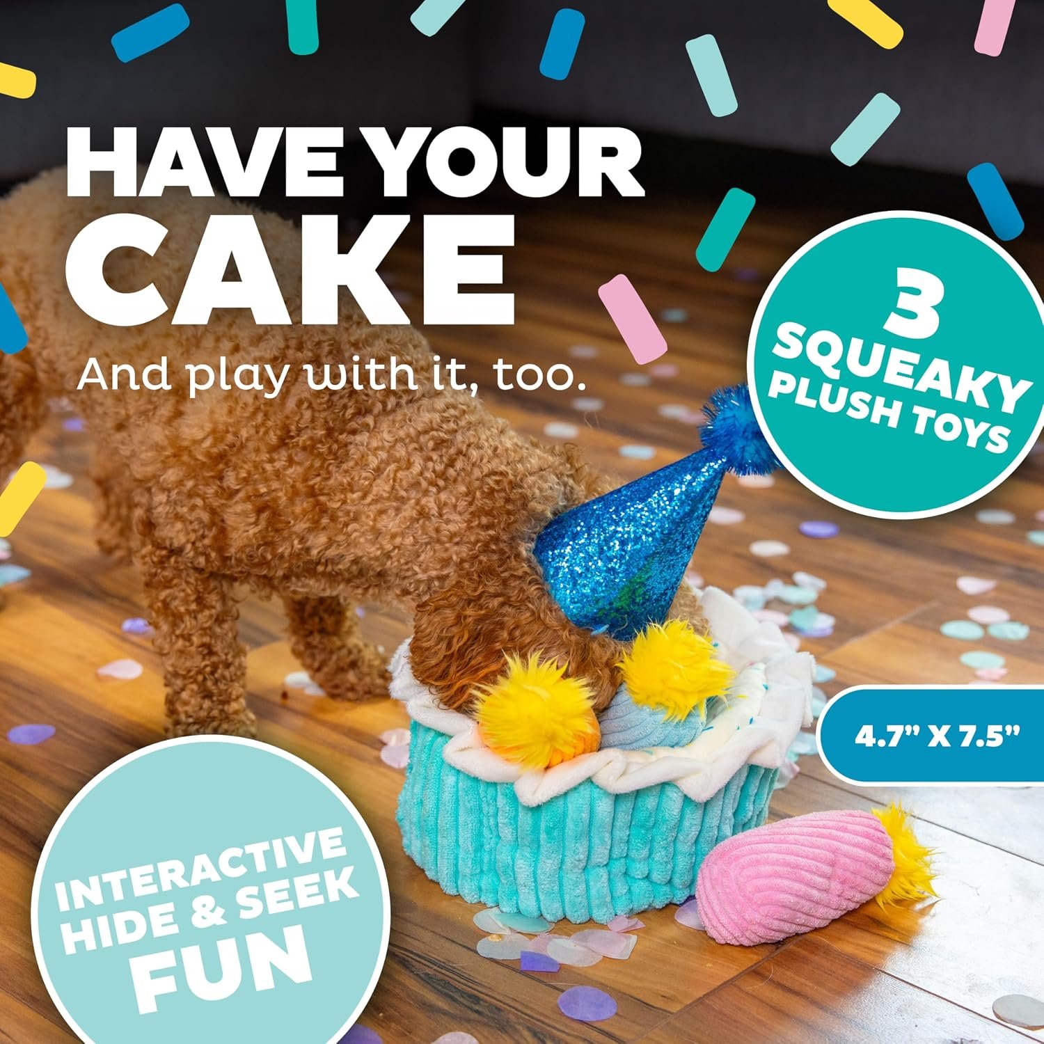 Outward Hound Hide-A-Birthday-Cake Plush Squeaky Dog Toy, 7.5" x 4.7" - Image 3