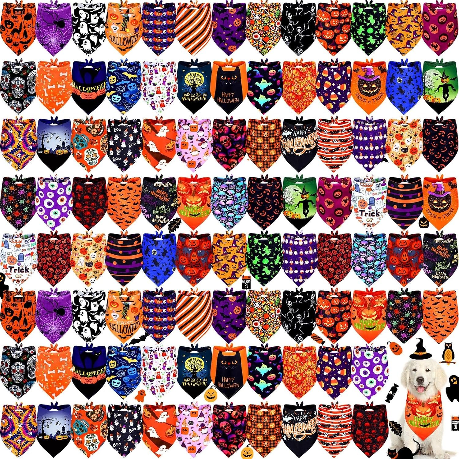Newwiee 100 Pcs Halloween Dog Banda...