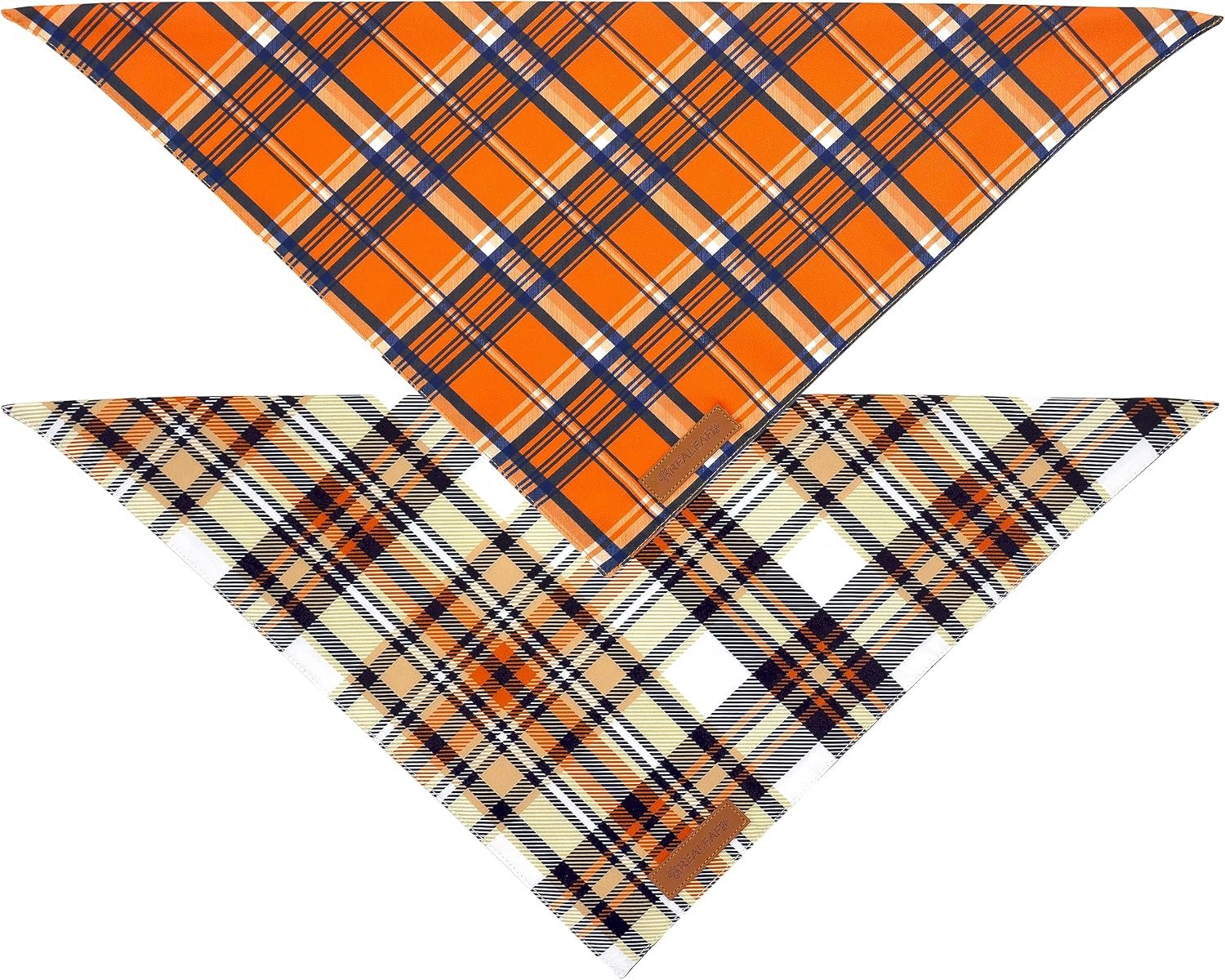 Realeaf Fall Dog Bandanas 2 Pack, Reversible Orange Plaid Holiday Pet Scarf for Boy and Girl, Premium Durable Fabric, Halloween Thanksgiving Bandana for Small and Medium Dogs (Small) - Image 3