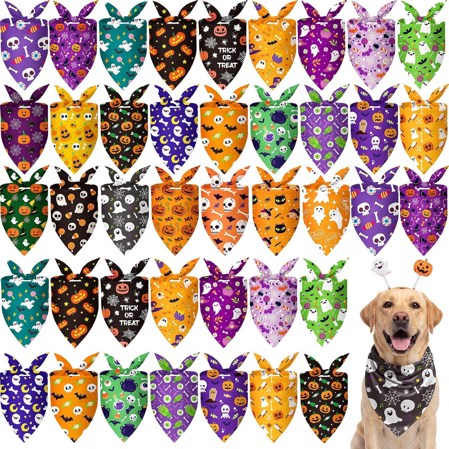 50 Pcs Halloween Dog Bandanas Bulk,...