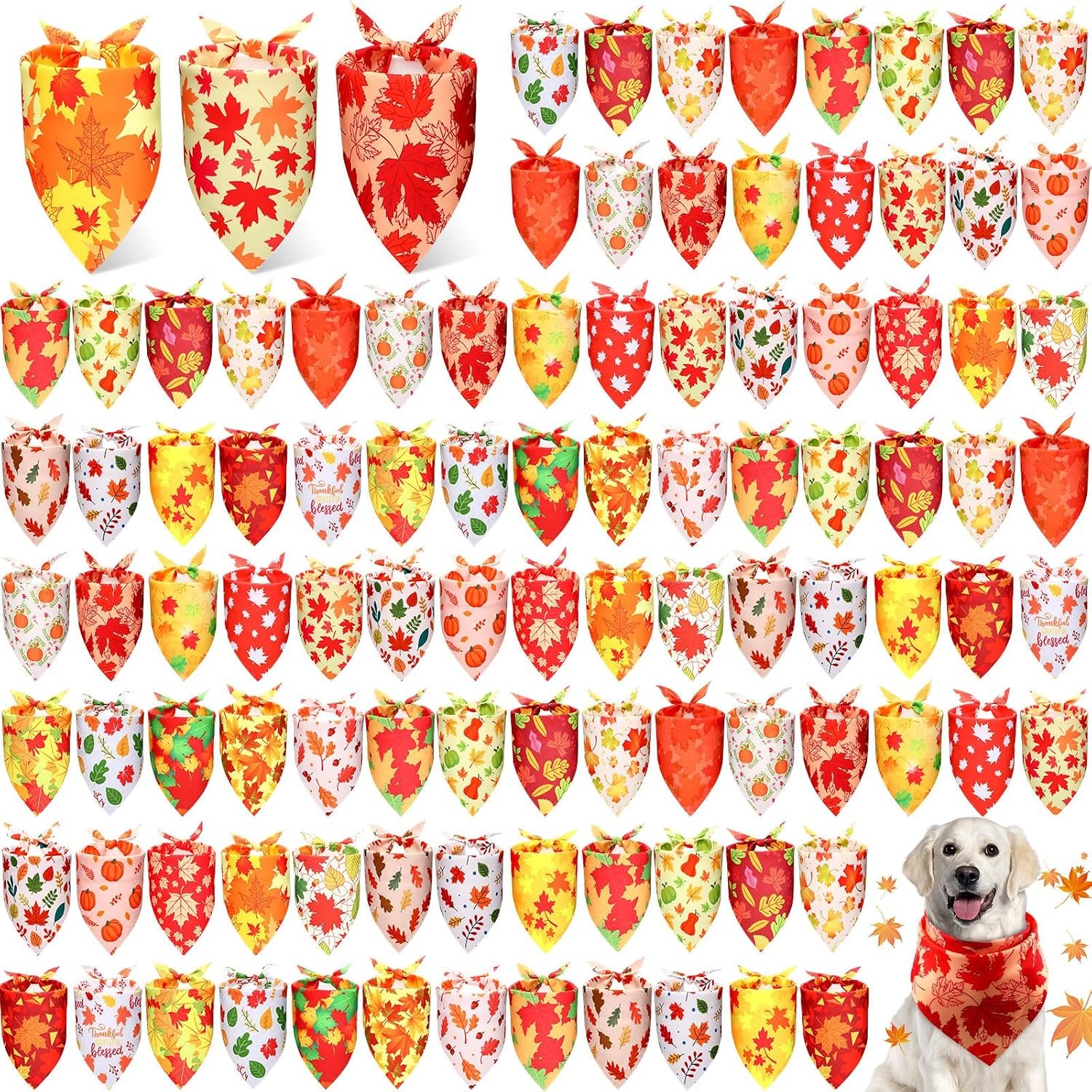 Preboun 100 Pcs Fall Dog Bandanas B...