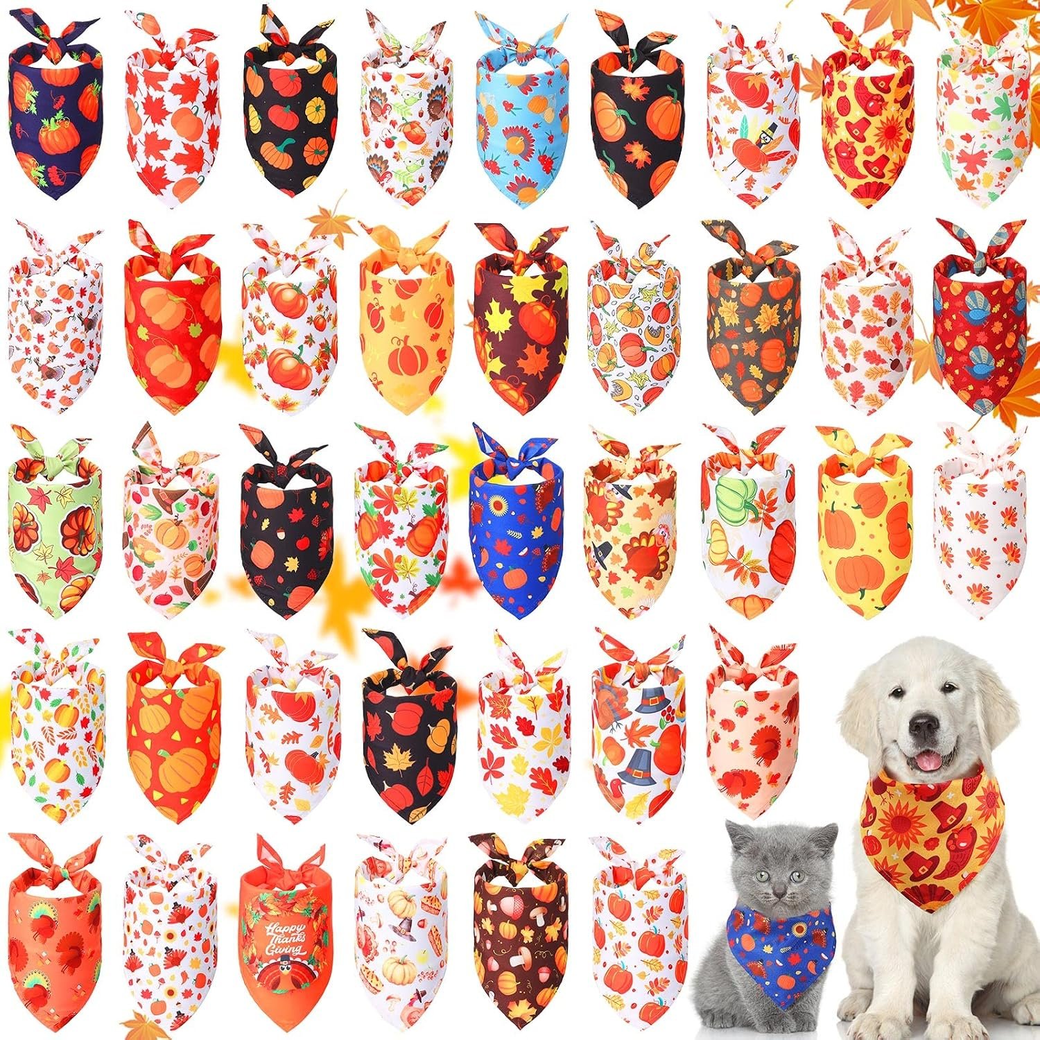 Oudain 40 Pcs Fall Dog Bandanas Bul...