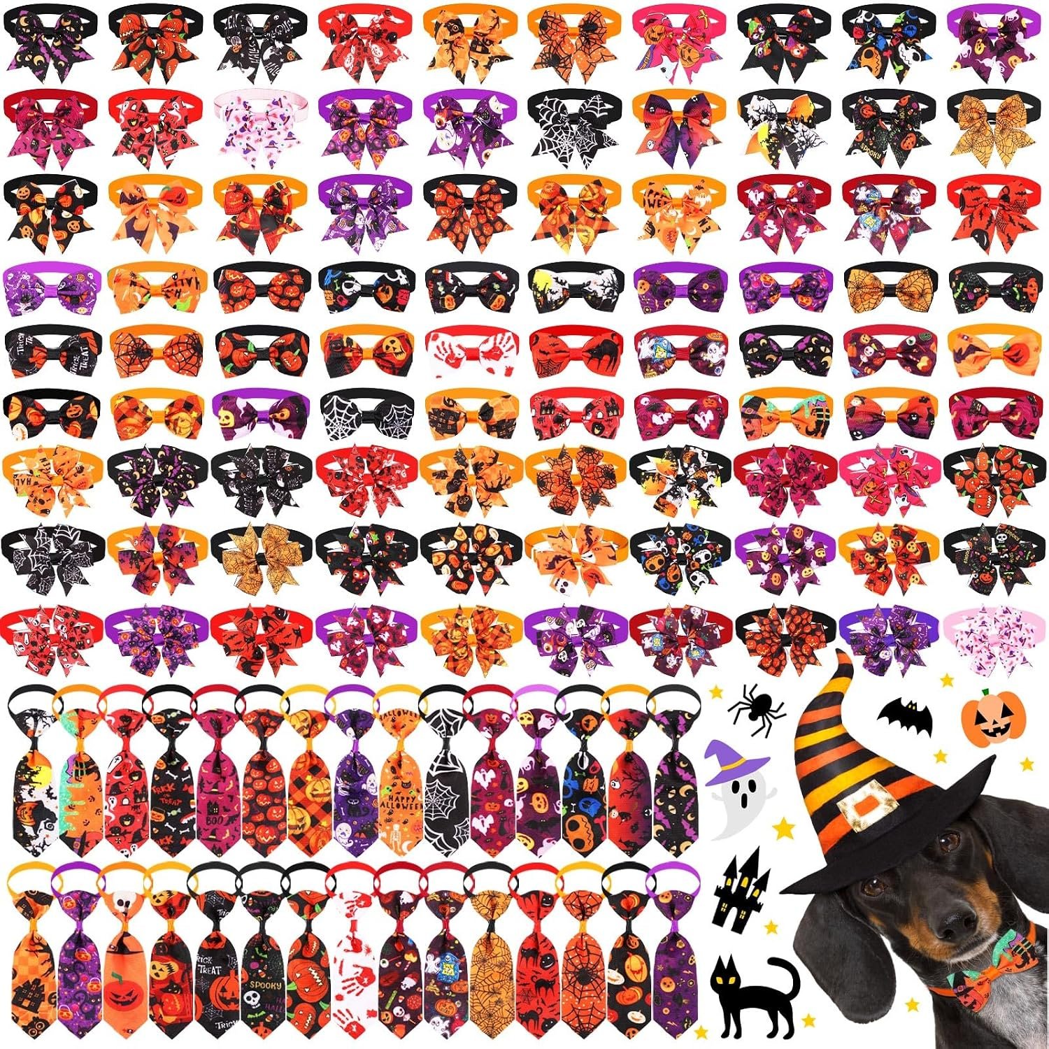 Talltalk 120 Pcs Halloween Dog Bow ...