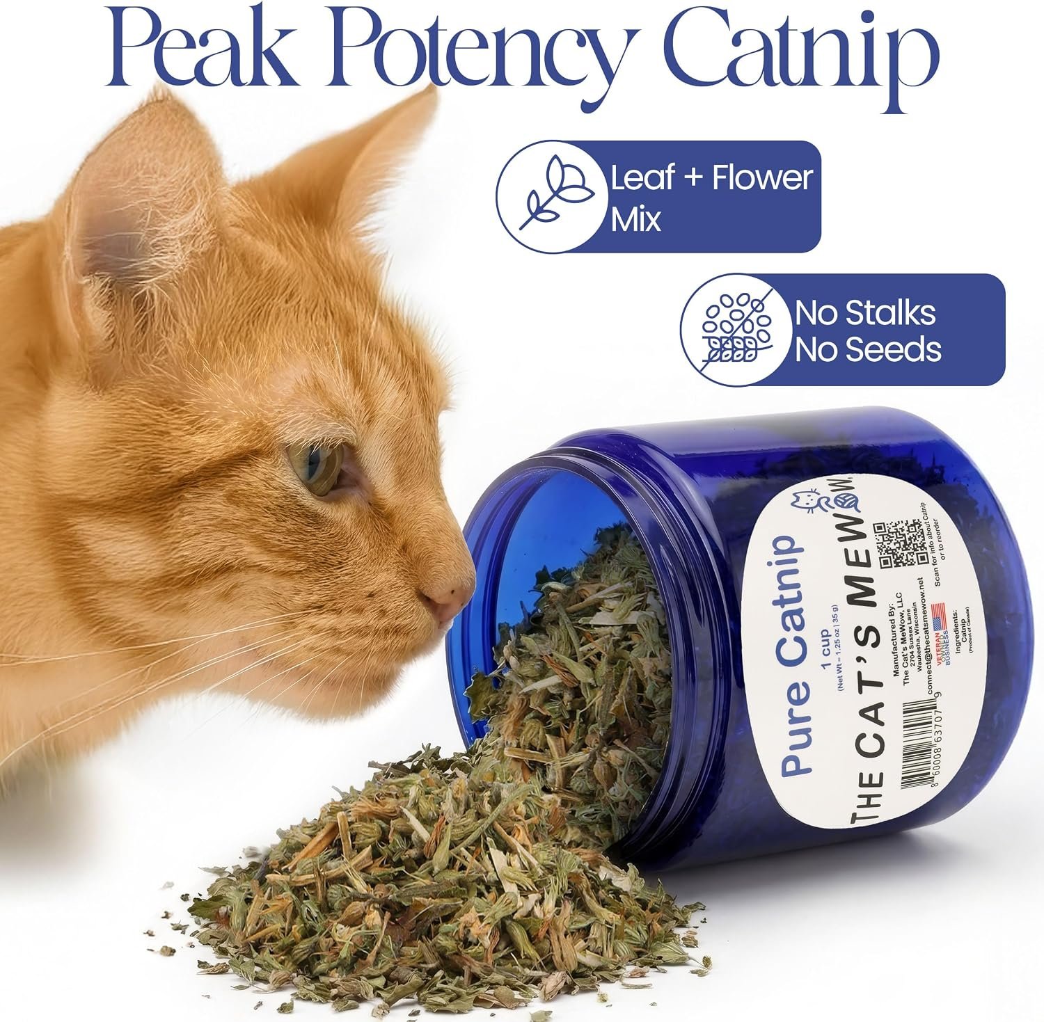 The Cat's MeWow 100% Pure Catnip – North American Grown – Strong Aroma for Play & Enrichment – Resealable Freshness Jar – Veteran-Owned Brand - Image 2