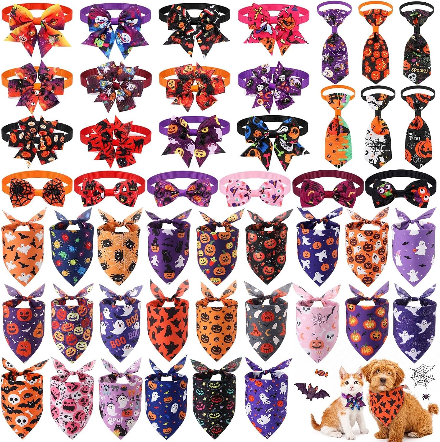 Thinkday 48 Pcs Halloween Dog Banda...