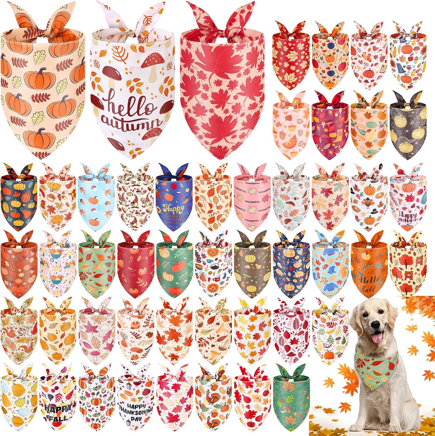 [Hemmed] 50 Pcs Fall Dog Bandanas B...