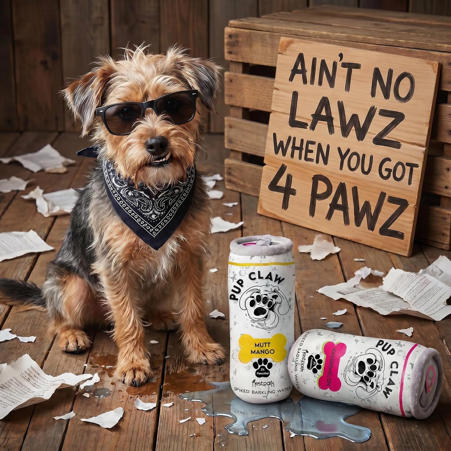 Nestpark Pup Claw Dog Toys - Funny Cute Plush Dog Toys with Squeaker and Crinkle - Parody (2 Pack) (Tropical Pack) - Image 2