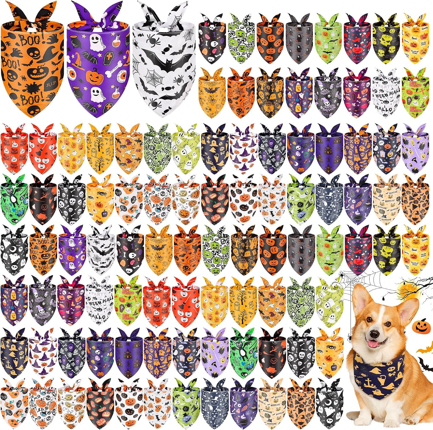 [Hemmed] 100 Pcs Halloween Dog Band...