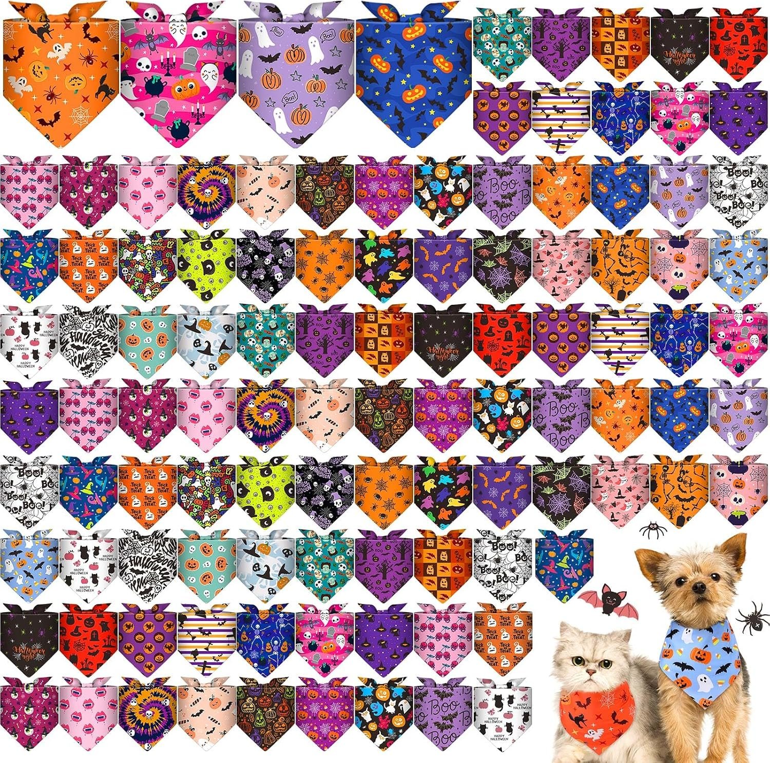 120 Pcs Halloween Dog Bandanas Bulk...