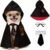 Small Dog Halloween Costumes – Adjustable Dog Cat Wizard Costume,Pet Hooded Cape Glasses Necktie Set,Puppy Kitten Halloween Costumes Boy Girl,Chihuahua Yorkie Clothes,Black Red Magician Cosplay Outfit