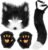 Cat Fox Wolf Tail, 4Pcs Furry Fox Tail, Therian Mask and Paw Gloves Costume Set for Women, Animals Costumes Halloween