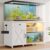 55-75 Gallon Fish Tank Stand, Aquarium Stand with LED Light, White | 49.2 x 19.7 In Top, Farmhouse Turtle Tank Stand, 2 Outlets, 2 USB Ports, Shelf Storage, Metal Frame Support, 1100 LBS