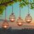 Outdoor Solar Hanging Lantern Lights, 4 Pack Rustic Ball Birdcage Hanging Candle Holder with Solar Tea Lights, Outdoor Waterproof Decorations for Patio, Backyard, Pergola, Tree Decor (Dark Orange)